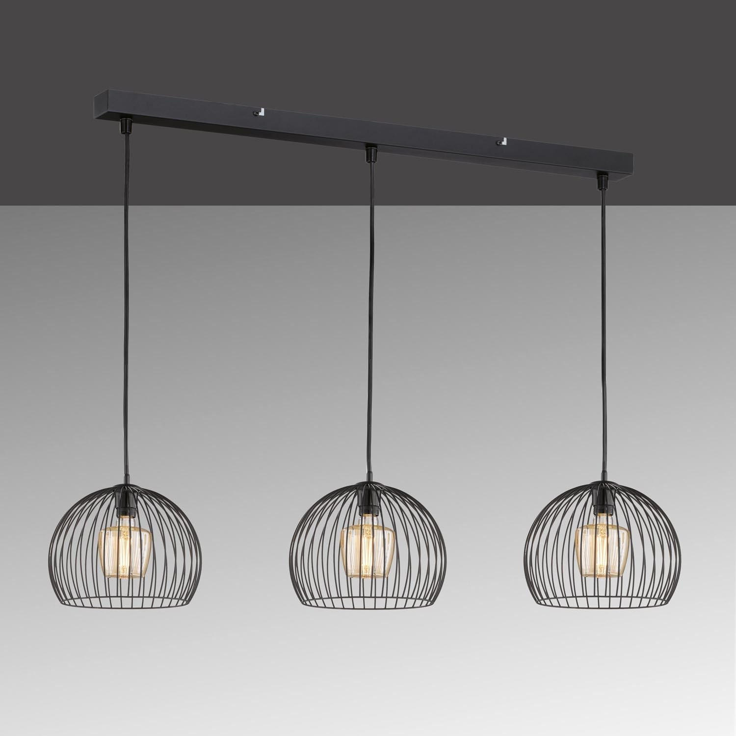 FISCHER & HONSEL Pendelleuchte WIRE, 3-flammig, Schwarz, Metall, B 130 cm, ohne Leuchtmittel, H 150 cm