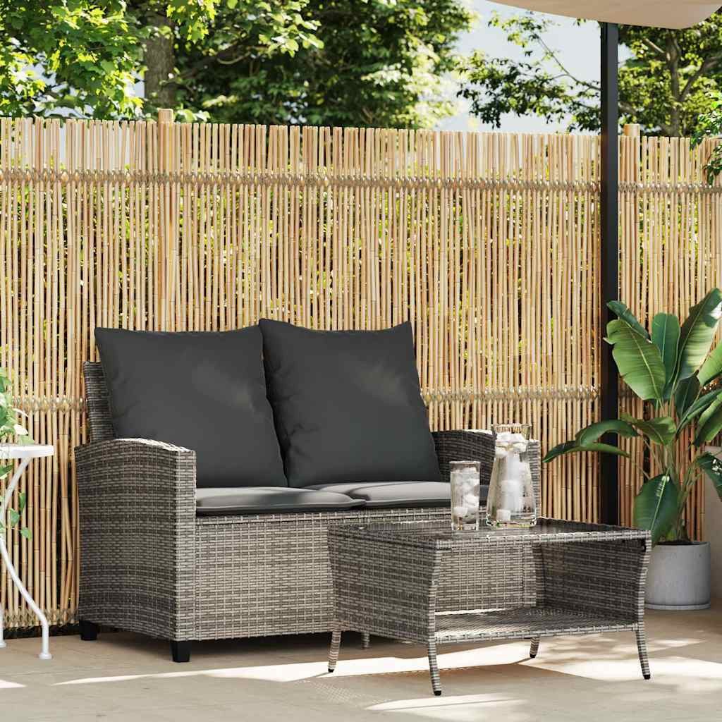 vidaXL Loungesofa Gartensofa 2-Sitzer mit Kissen & Tisch Grau Poly Rattan, 1 Teile