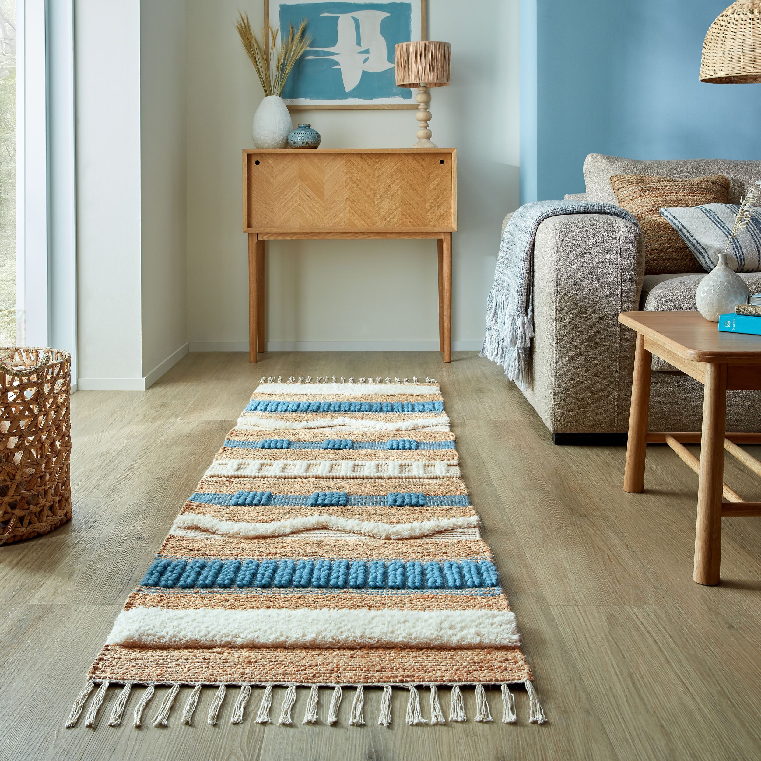 FLAIR RUGS Läufer Medina, mit abstraktem Streifenmuster, rechteckig, Höhe: 12 mm, Boho-Look, aus Naturfasern wie Wolle & Jute, Teppichläufer