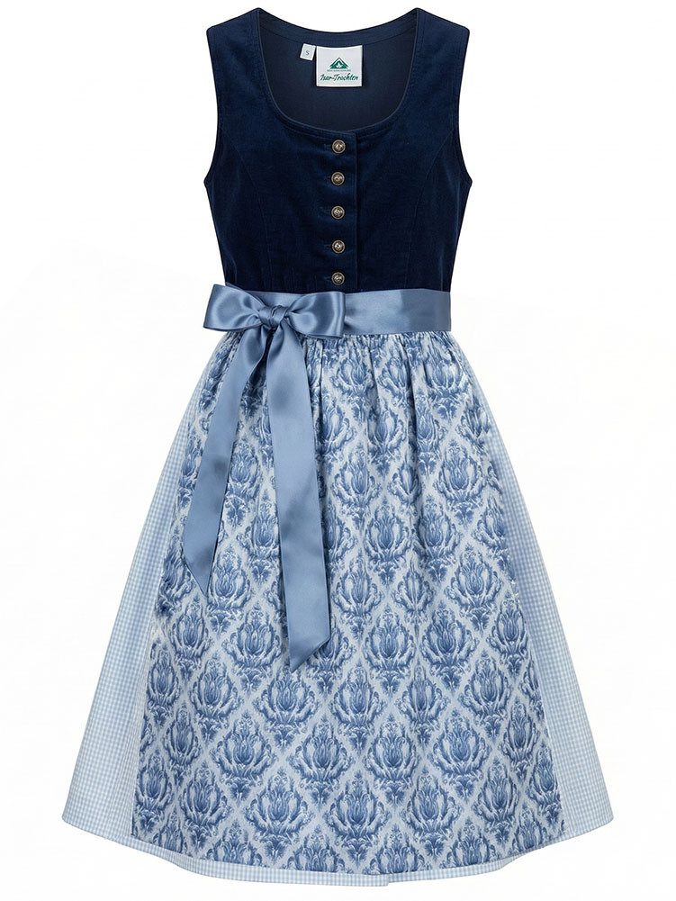 Isar-Trachten Dirndl Jugenddirndl blau Cord mit Knöpfen 63735