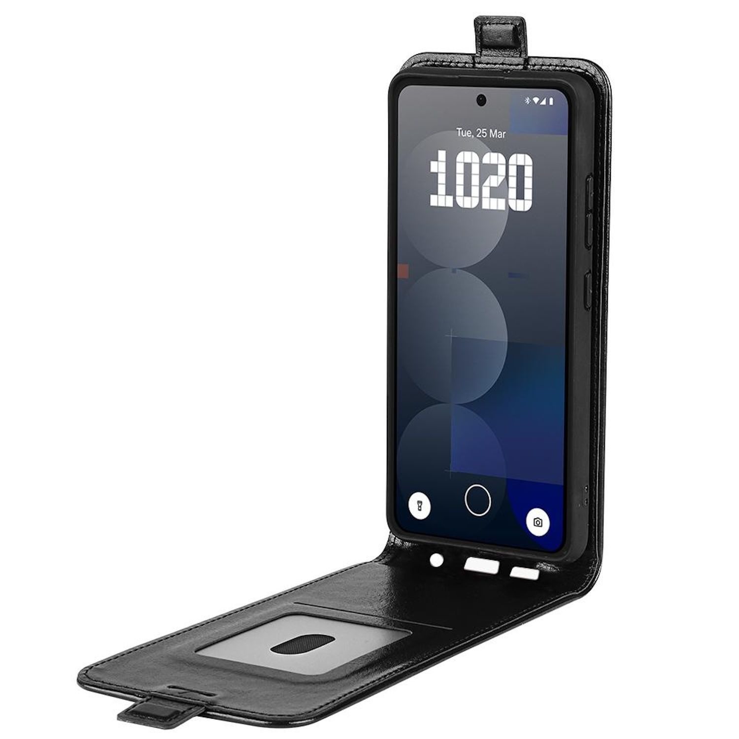 Wigento Handyhülle Für Nothing Phone 3a Pro Vertikale Flip Schutz Tasche Hülle Schwarz, Vertikales Flip Kunst-Leder Handyhülle mit Kartenfach