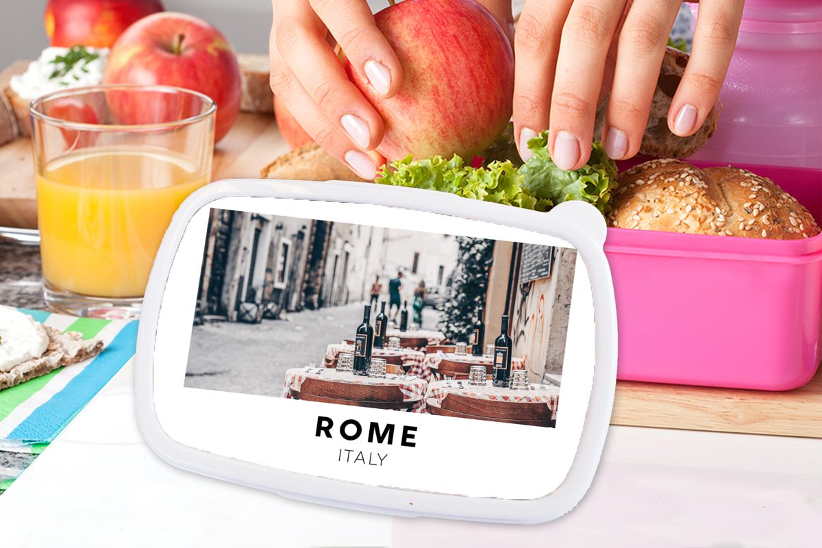 - Snackbox, Erwachsene, - MuchoWow Kunststoff Restaurant, Italien für rosa Rom Kinder, Mädchen, Brotdose Kunststoff, Lunchbox Brotbox (2-tlg),
