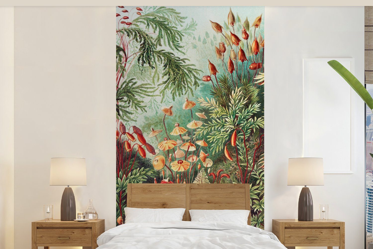 MuchoWow Fototapete Blumen - Kunst - Vintage - Natur - Botanisch, Matt, bedruckt, Vliestapete für Wohnzimmer Schlafzimmer Küche, Fototapete, 120x240 cm