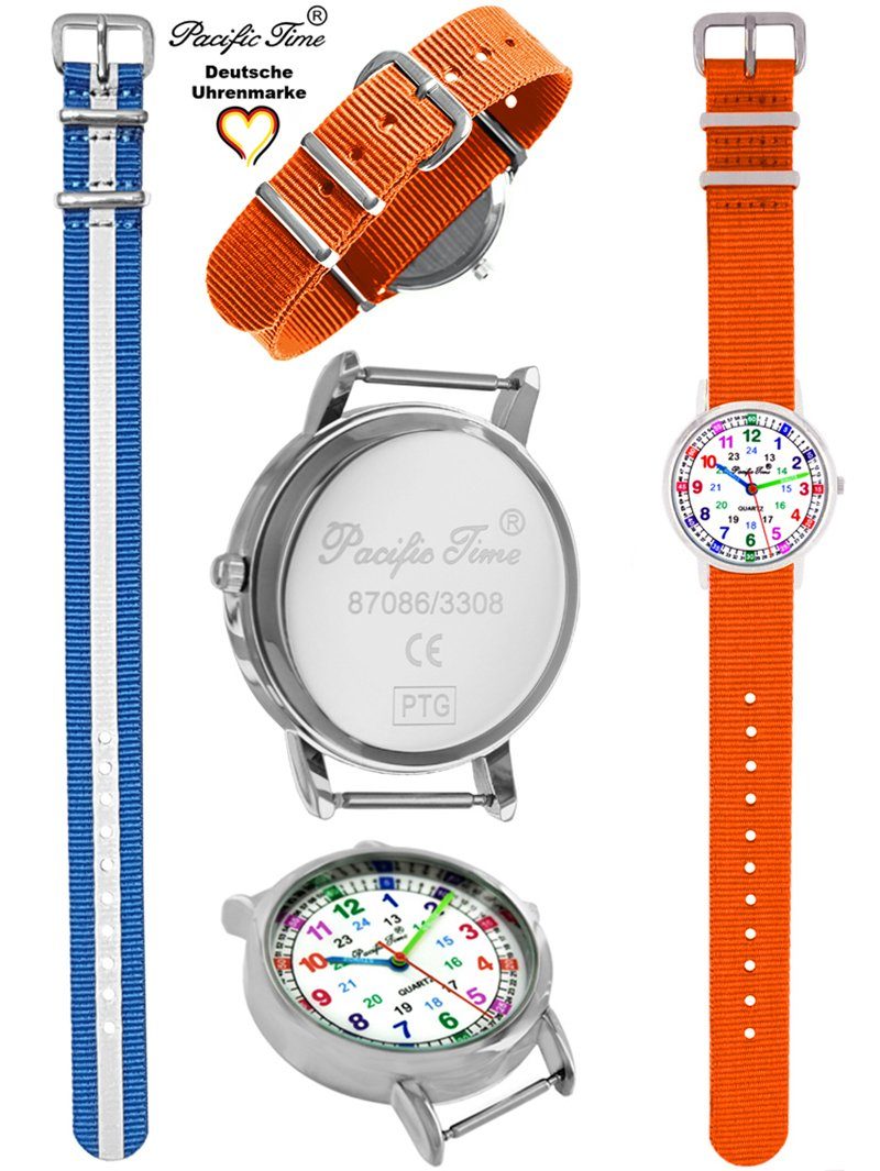 Quarzuhr Wechselarmband, Set Gratis orange Mix blau Design Armbanduhr - Time Match Lernuhr und und Versand Pacific Reflektor Kinder
