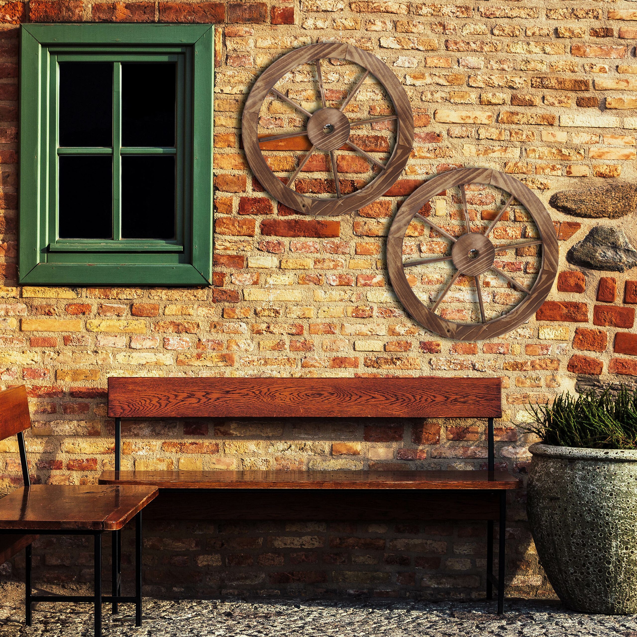 relaxdays Wanddekoobjekt Wagenrad aus Holz 60cm 2er Set (2 St) günstig online kaufen