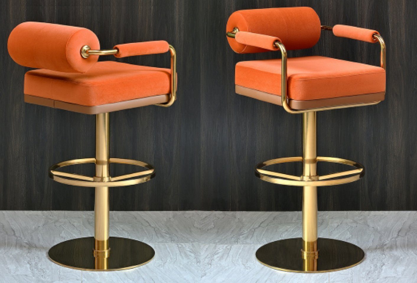 Barhocker Oranger Barstuhl Edelstahl-Sitzer Edler Einsitzer Moderne Lounge Möbel