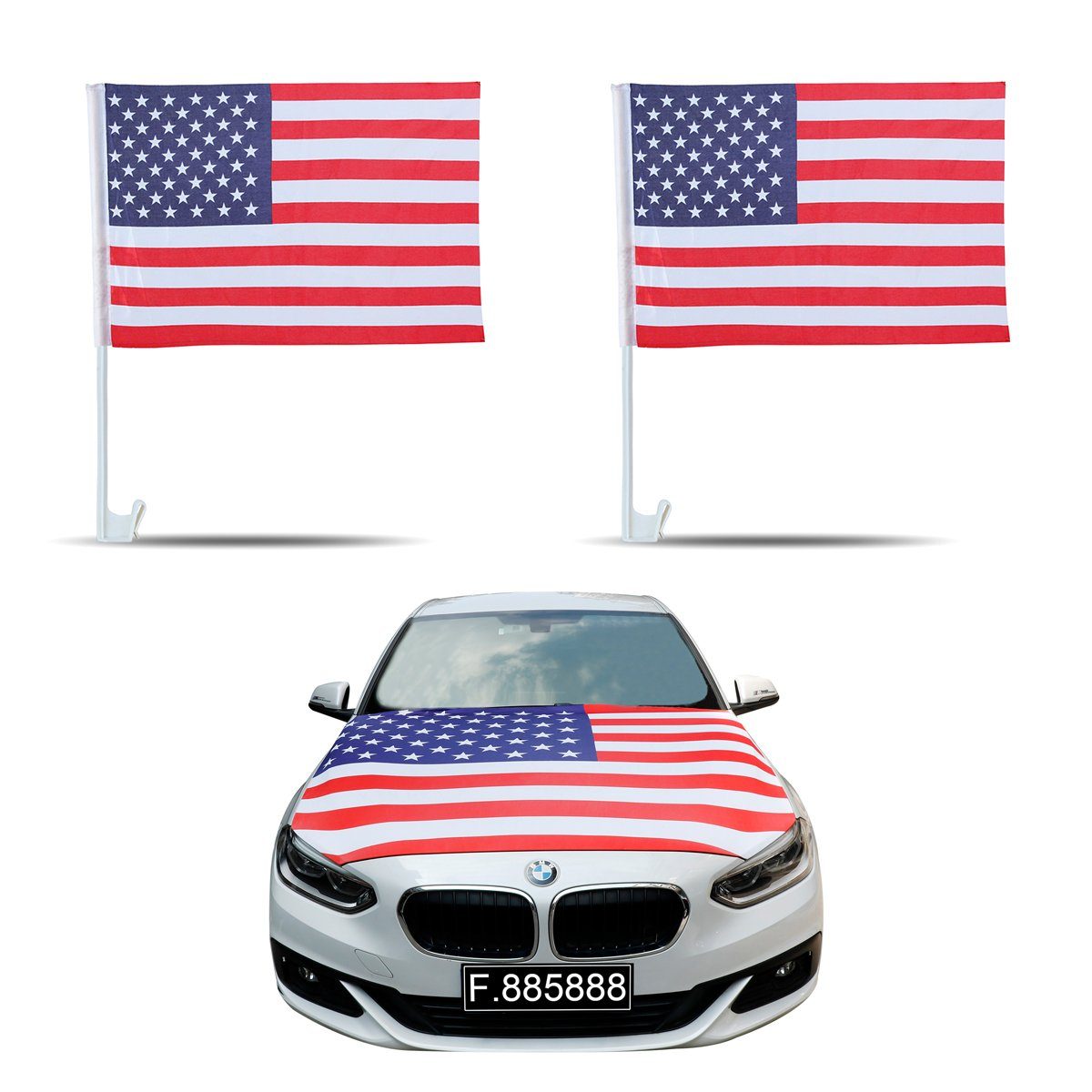 Sonia Originelli Fahne Auto-Fan-Paket USA Amerika America Außenspiegel Magnet Motorhaubenüber, Magnete: 3D-Effekt | Fanfahnen