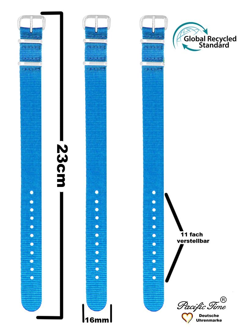 Pacific Time Uhrenarmband Wechselarmband Textil nachhaltig 16mm, Gratis Versand