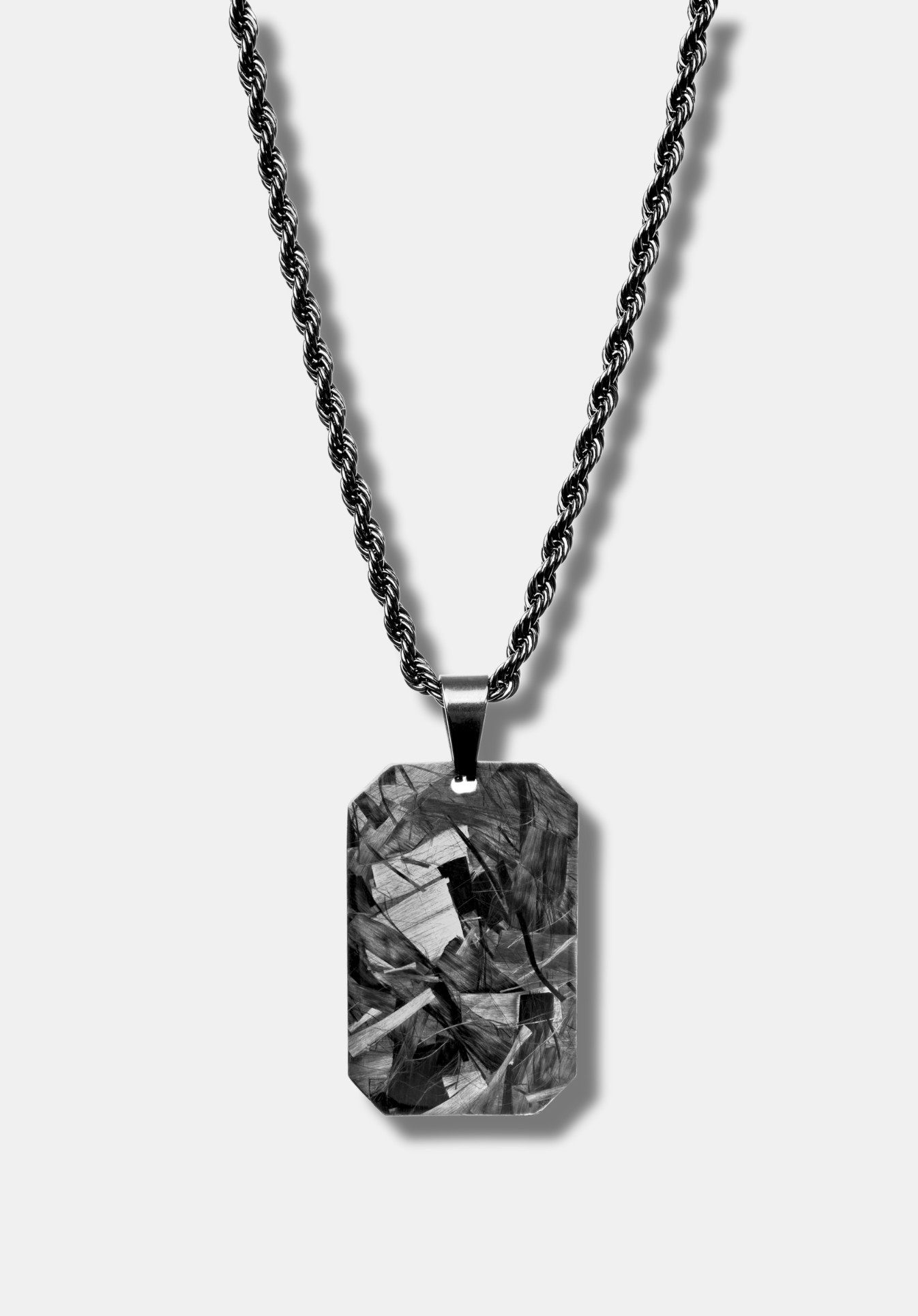 CRBNCNCPT Kette mit Anhänger Carbon Dog Tag Anhänger mit schwarzer Edelstahl Kette Herren Halskette