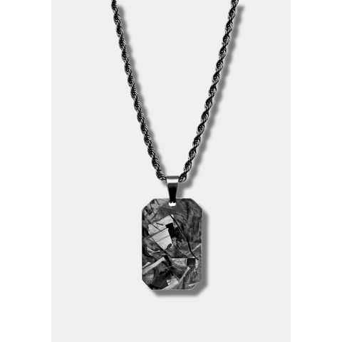 CRBNCNCPT Kette mit Anhänger Carbon Dog Tag Anhänger mit schwarzer Edelstahl Kette Herren Halskette