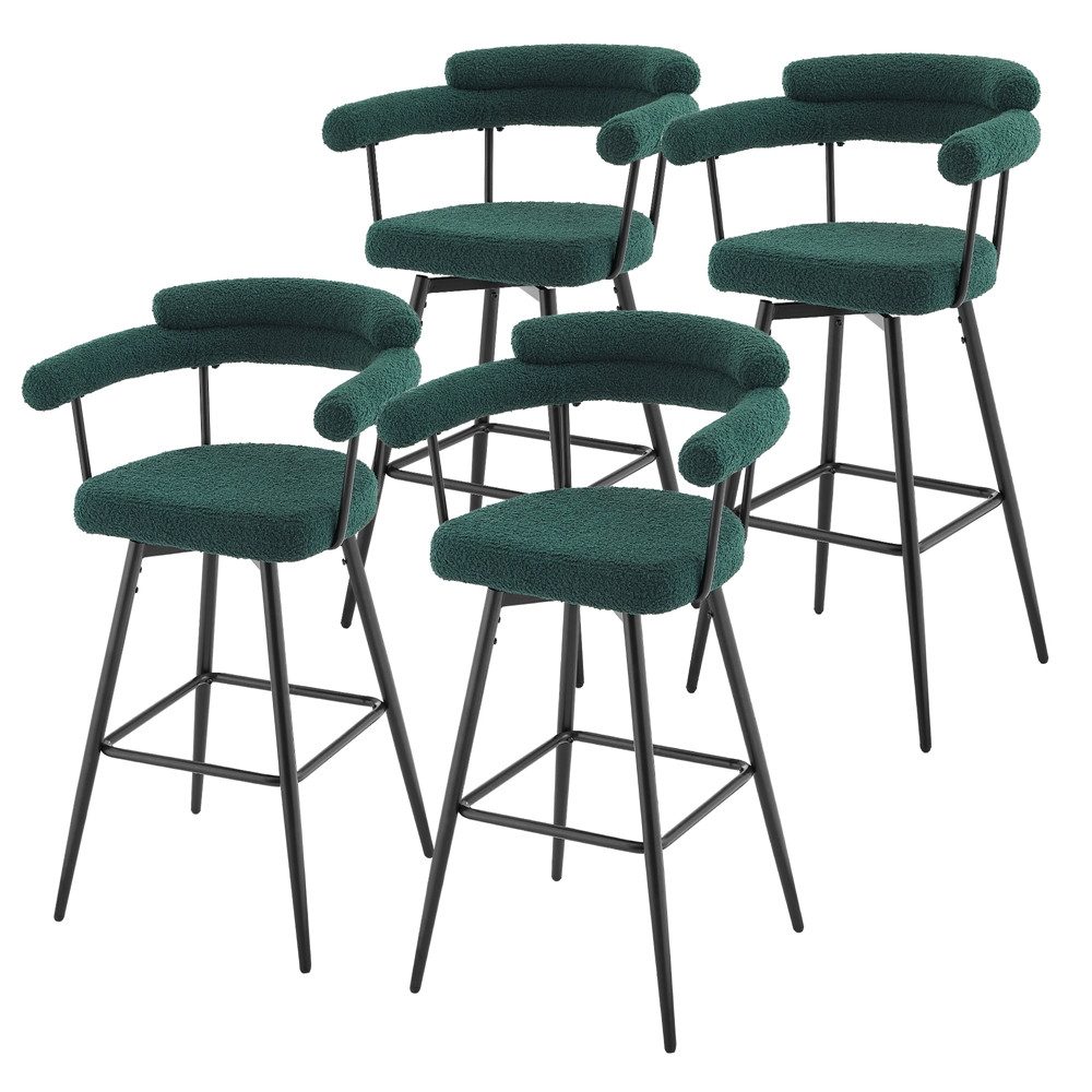 ML-DESIGN Barhocker Gepolsterter Barstuhl mit Rückenlehne und Fußstütze, 360° drehbar (4 St), 4er Set Bistrohocker aus Teddy-Stoff, Drehstuhl Hocker Tresenhocker