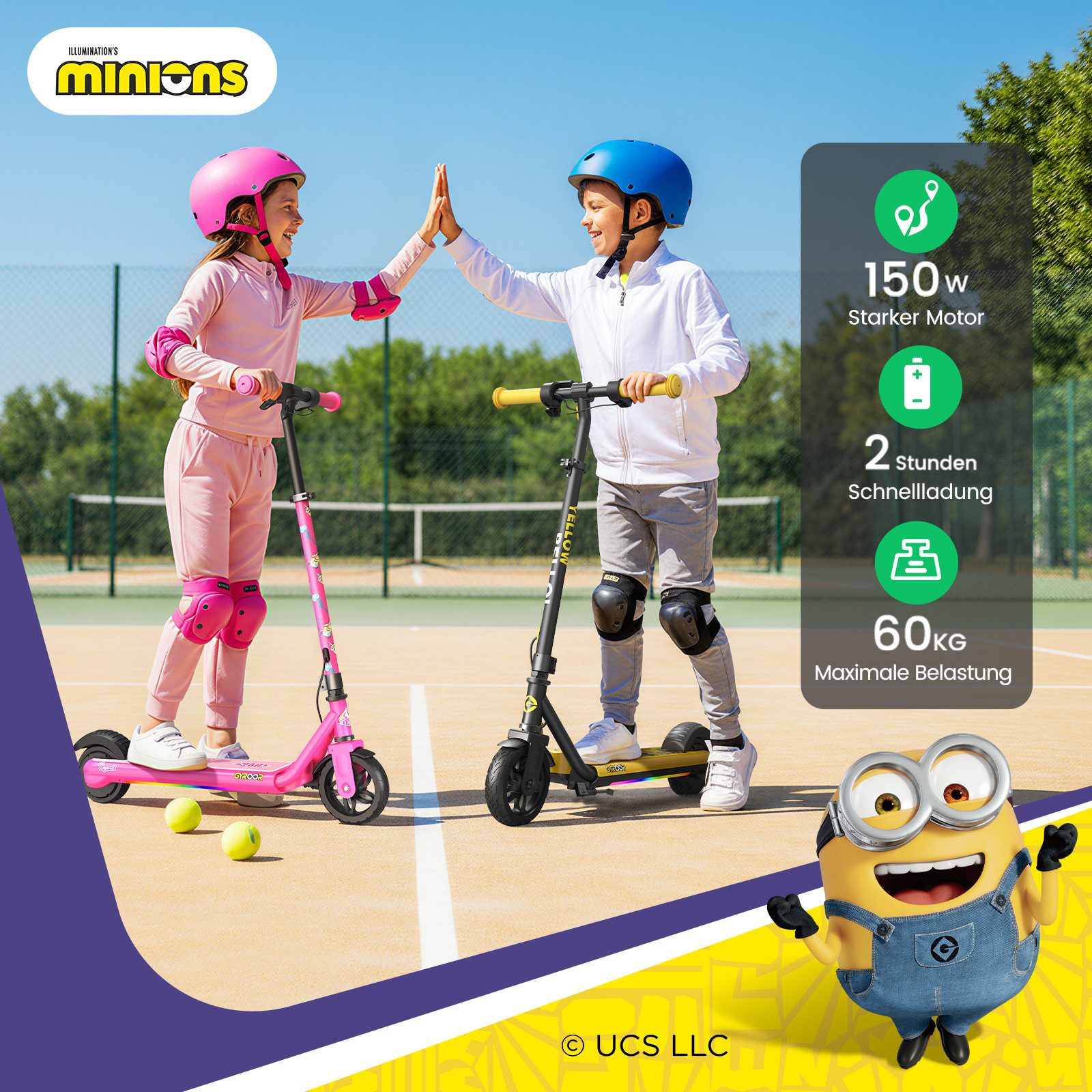 Gyroor E-Scooter Elektro-Kinderroller 6-12 Jahre, Musik E Scooter für Kinder, 16 km/h, (1 tlg), 10/13/16 km/h, LED Display, 3 Einstellbare Höhe, Doppelbremse