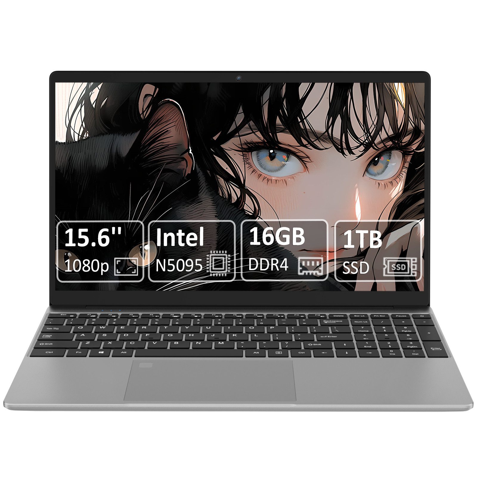 Molegar Ultraportables Business-Notebook, 16 GB RAM + 1TB Hochleistungs-SSD Notebook (39,6 cm/15.6 Zoll, Intel Intel Celeron N5095 Quad-Core, 1024 GB SSD, Dualband-WLAN & USB-C, Kompakt-Leichtbau-Design, Inkl. Netzadapter)