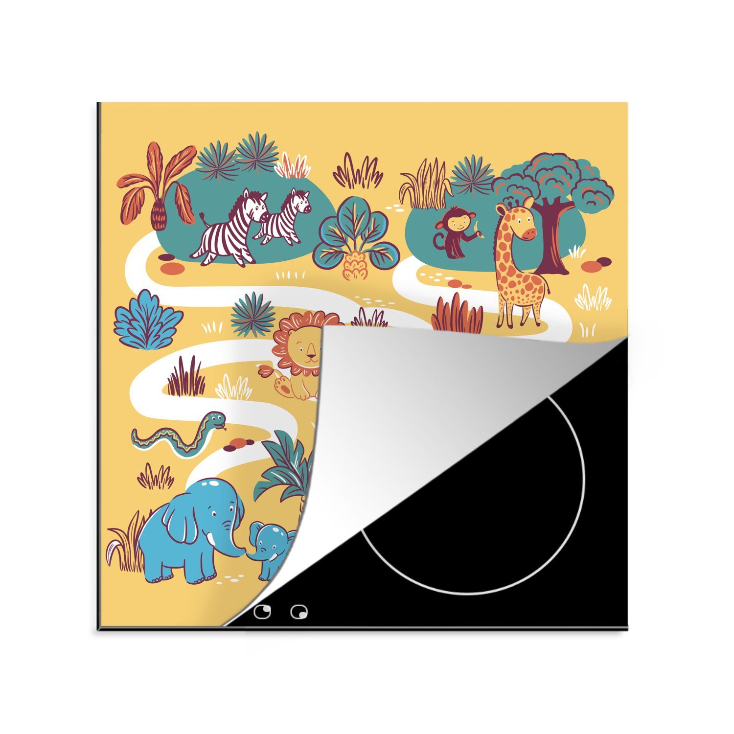 MuchoWow Herdblende-/Abdeckplatte Safari küche tlg), Tiere Kinder, cm, Ceranfeldabdeckung, 78x78 Vinyl, Arbeitsplatte - - für (1