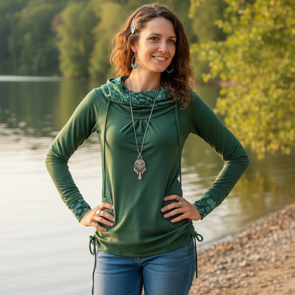 Guru-Shop Longsleeve Longshirt aus Bio-Baumwolle, Boho Shirt.. alternative Bekleidung