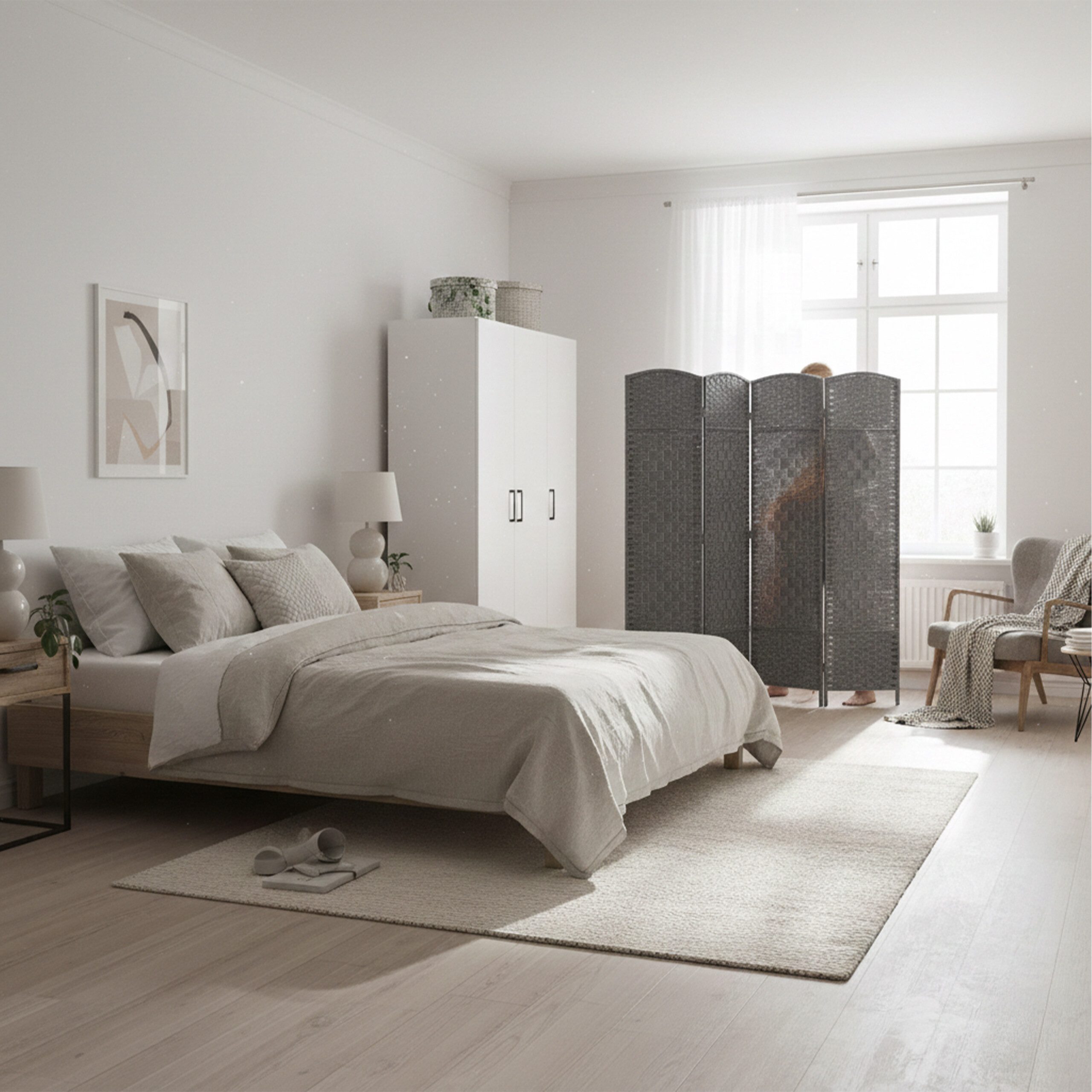 relaxdays Paravent Raumteiler 4 teilig, grau