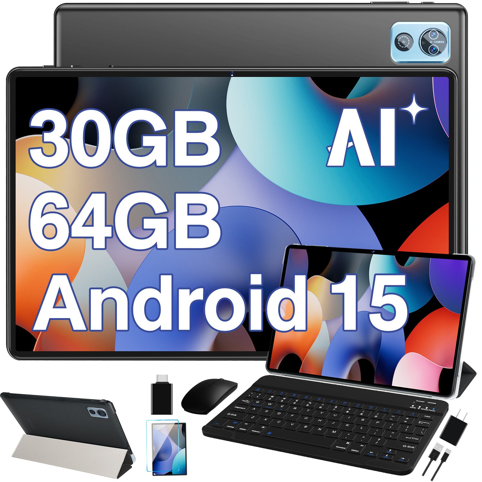 DEERTiME Android 15 Tablet 30GB RAM 64GB Speicher/erweiterbar auf bis 2TB Tablet (10,1", 64 GB, Android 15, 6000mAh, Gemini AI, 5G WiFi, Widevine L1, mit Tastatur/Maus)