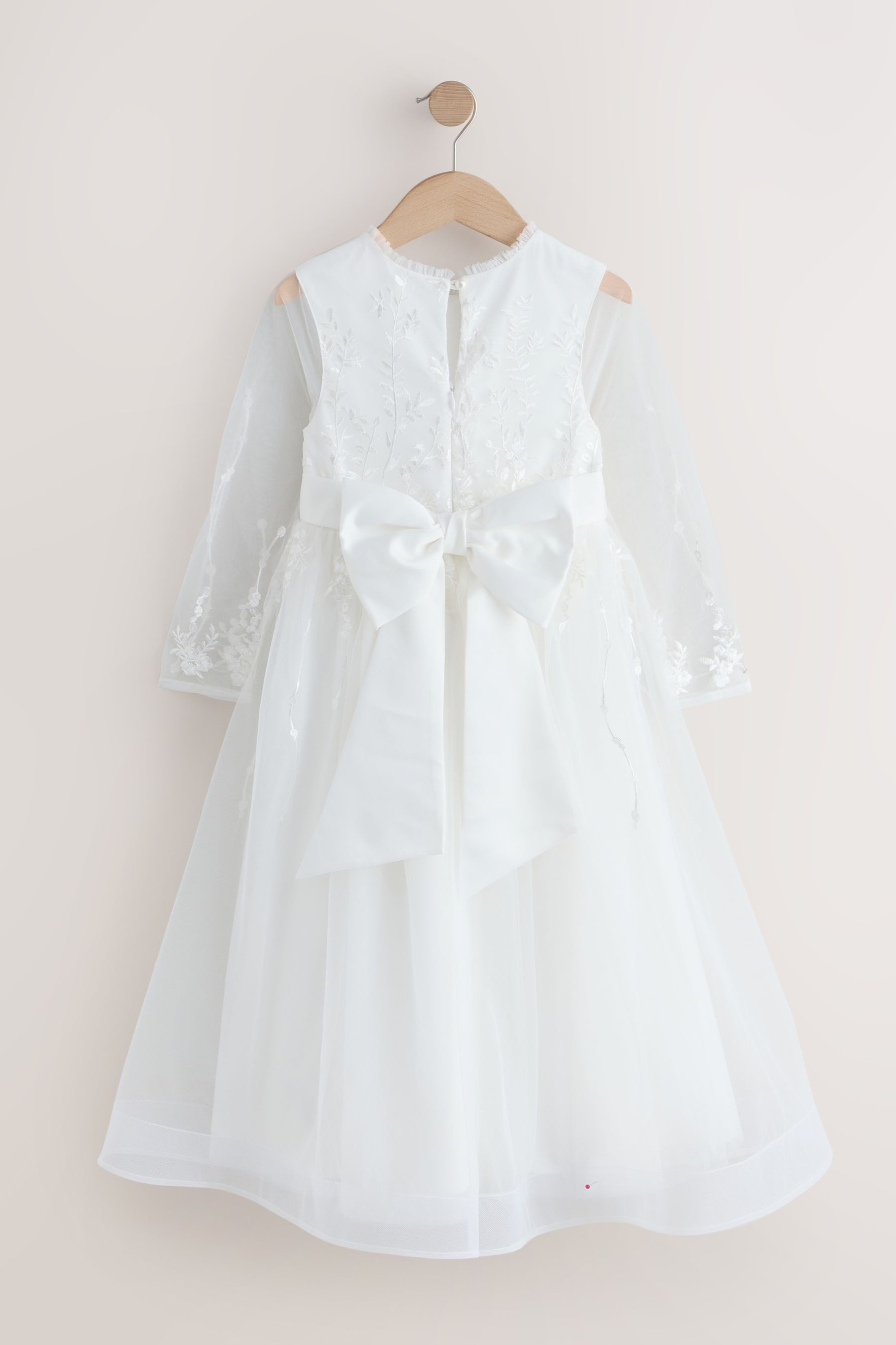 Next Tüllkleid Langarm-Kleid mit Blumenstickereien und Schleife (1-tlg)
