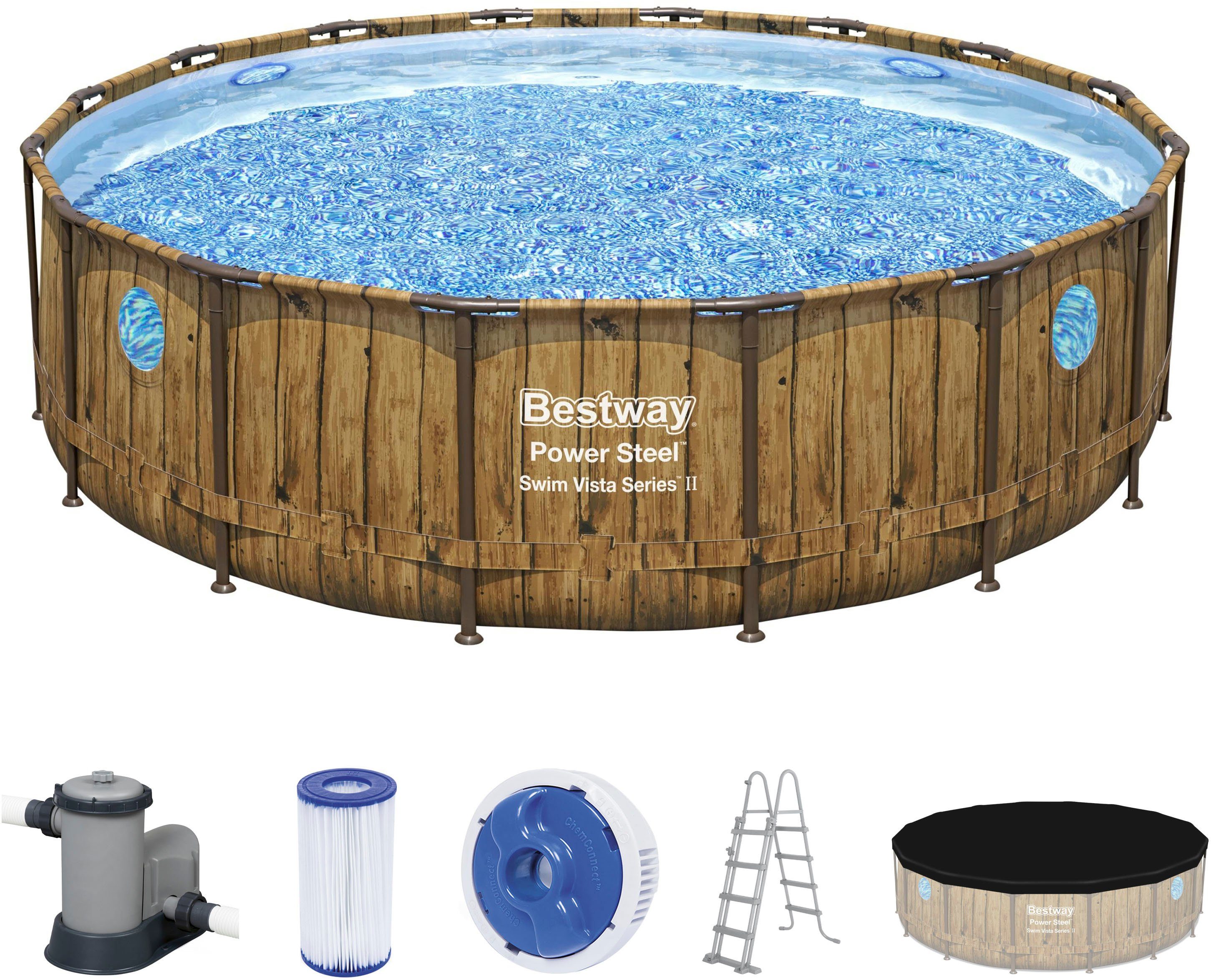 Bestway Framepool Power Steel Swim Vista (Set), 488x122 cm, Holzoptik