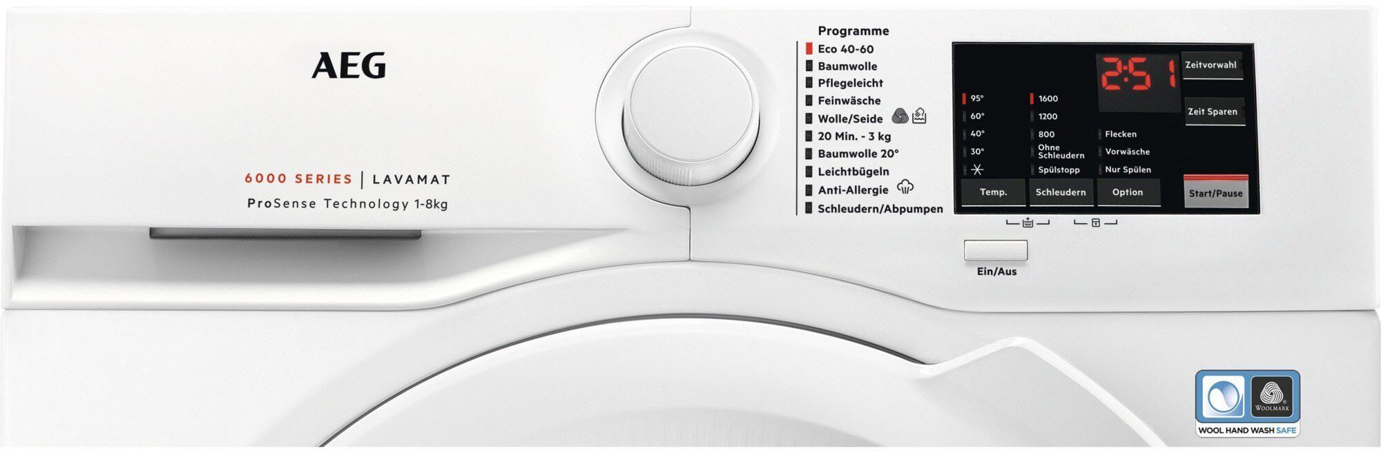 Hygiene-/ mit Programm Anti-Allergie Waschmaschine L6FBA51680, AEG 8 1600 Dampf kg, U/min,