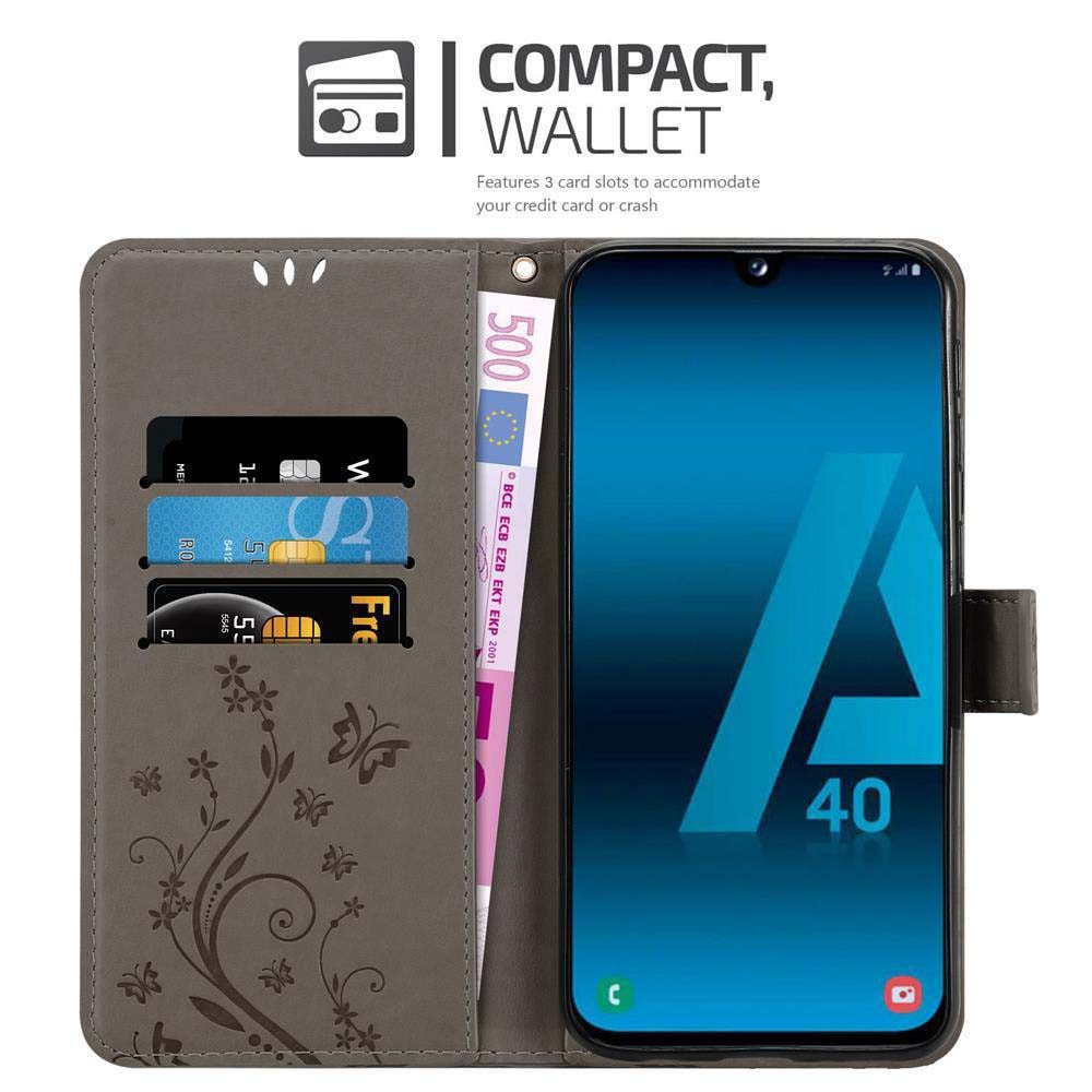 Cadorabo Handyhülle für Samsung Galaxy A40 Hülle Samsung Galaxy A40, Hülle Schutzhülle Blumen Flower mit Standfunktion Kartenfach Magnet