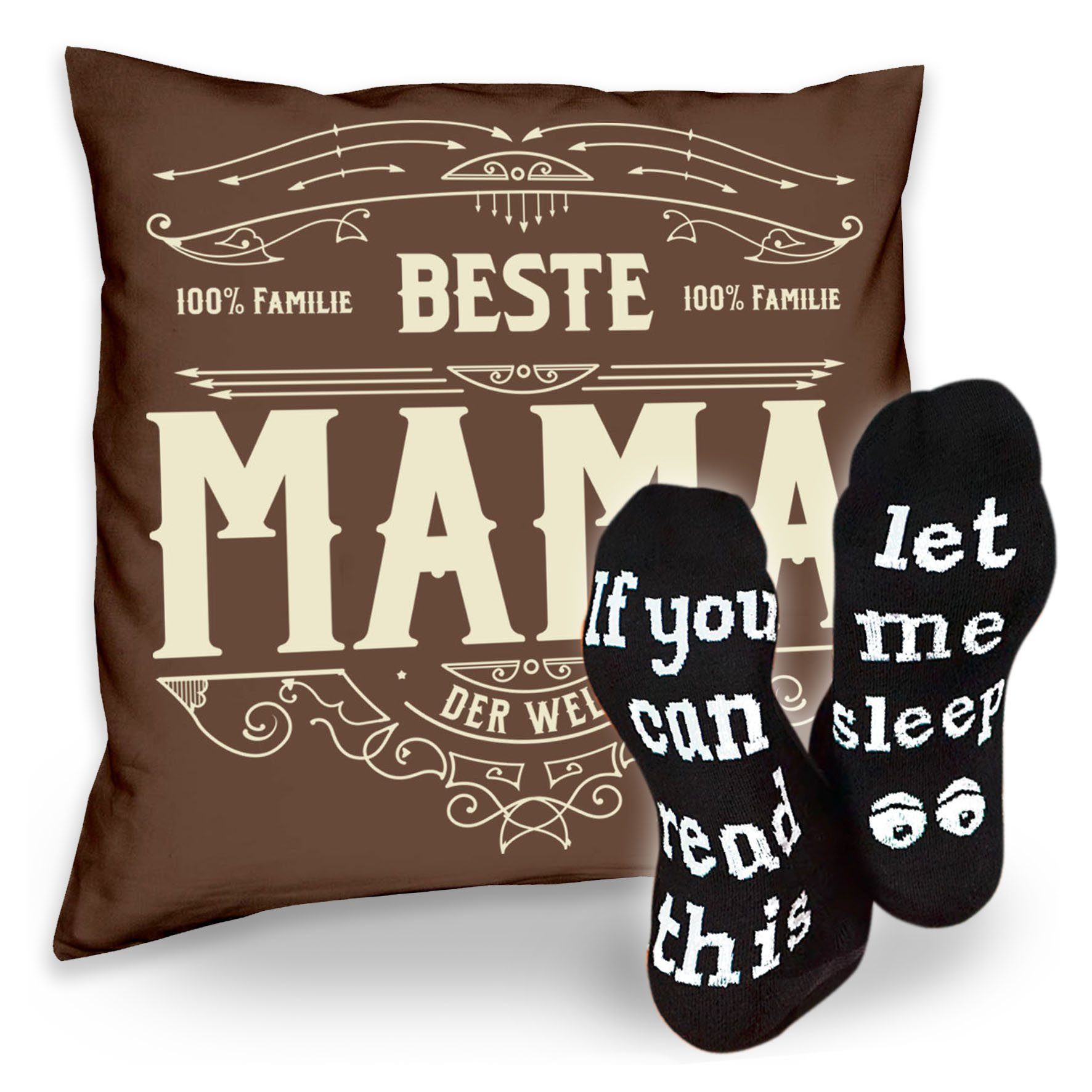 Soreso® Dekokissen Kissen Beste Mama & Sprüche Socken Sleep, Muttertagsgeschenk Mama Muttertag braun
