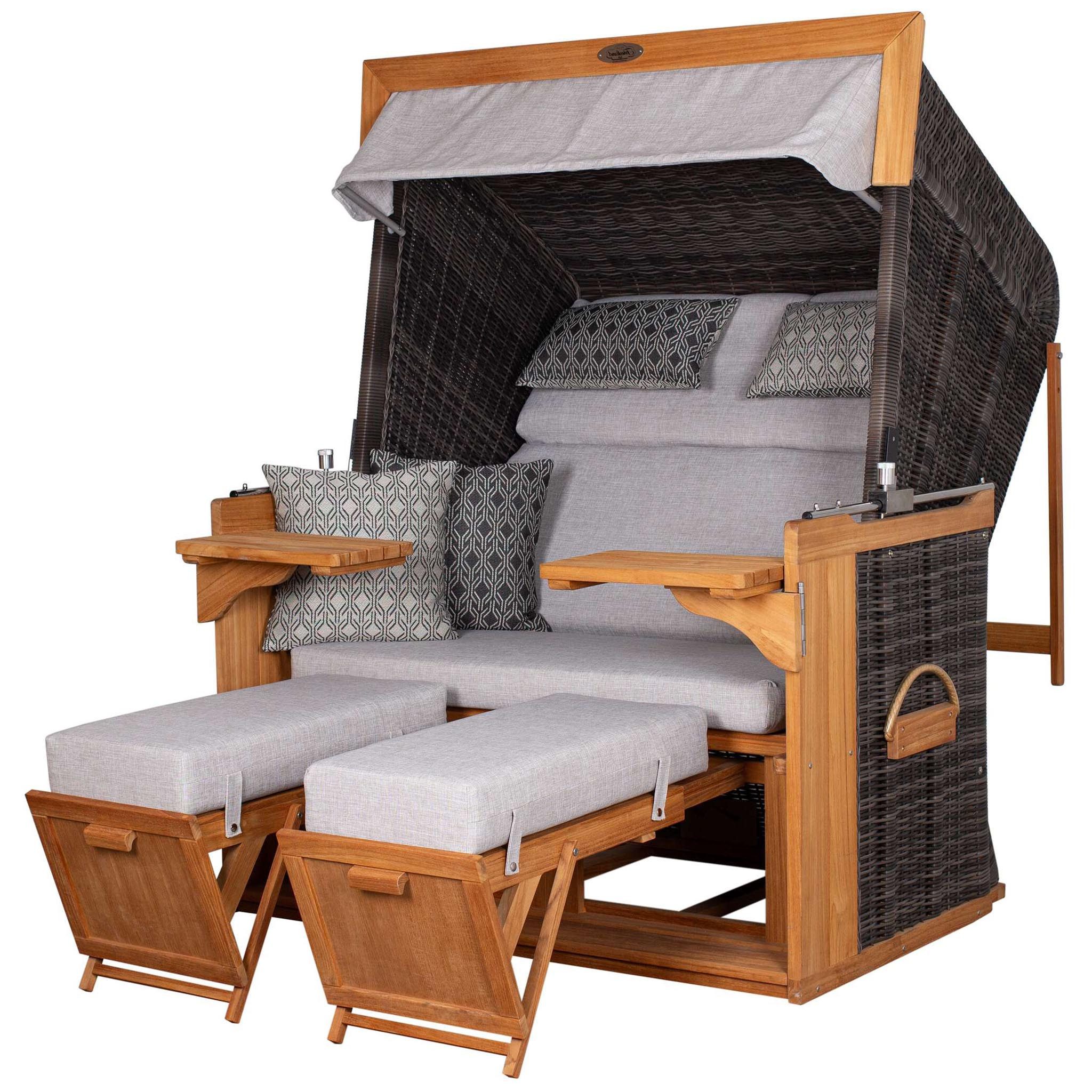 deVries PURE® Strandkorb Friesland Sylt XXL - PE stone grey - Dessin 507, BxTxH: 150x90x165 cm, Volllieger, Nordsee-Strandkorb, (Strandkorb-Komplettset, 2-tlg., Strandkorb mit bequemer Polsterausstattung und inkl. Schutzhülle), Windschutzfolie, bequeme Kissenausstattung, Schutzhülle
