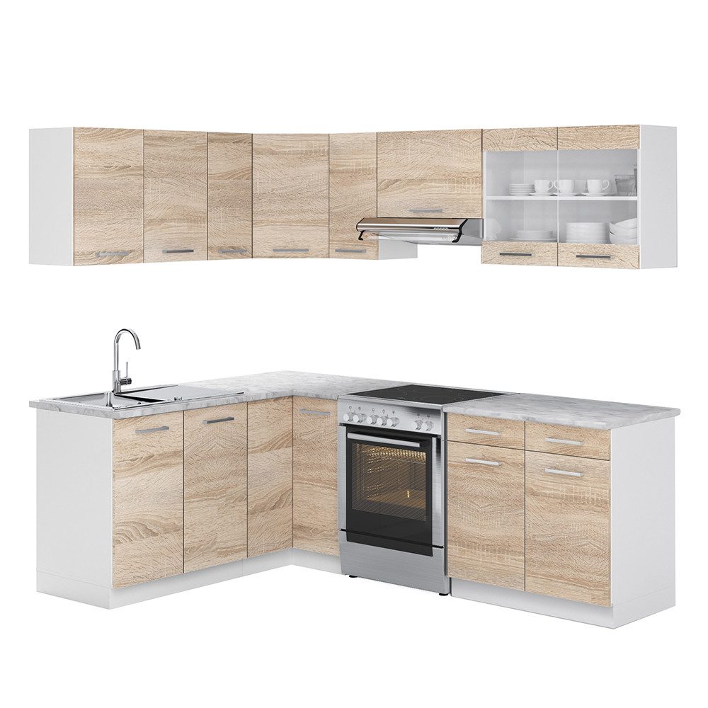 Vicco Winkelküche R-Line, Sonoma/Weiß, 227 x 167 cm, AP Marmor