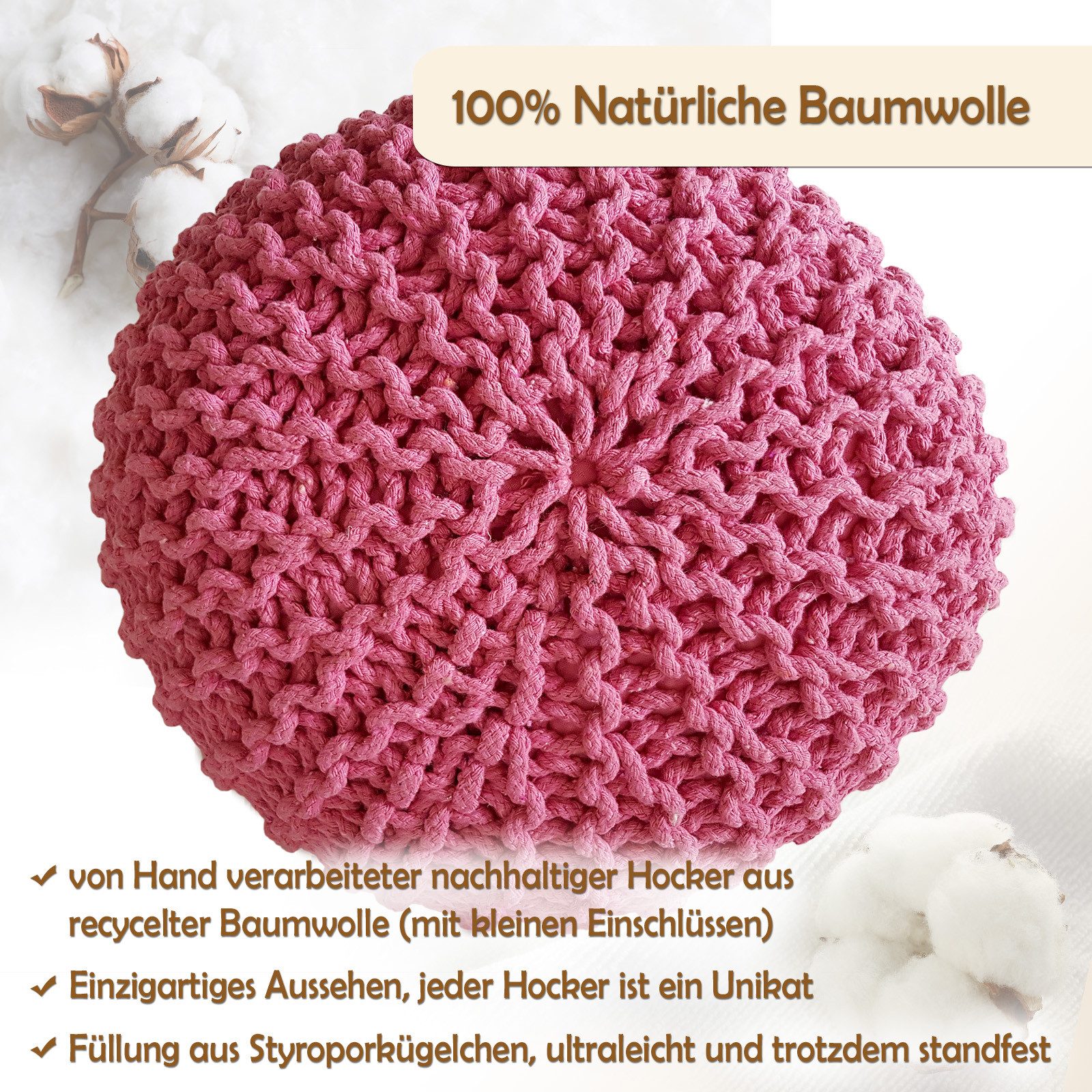 Amagohome Sitzhocker Strickhocker Pouf Ø45 o. 55cm Bodenkissen Sitzpouf XXL günstig online kaufen