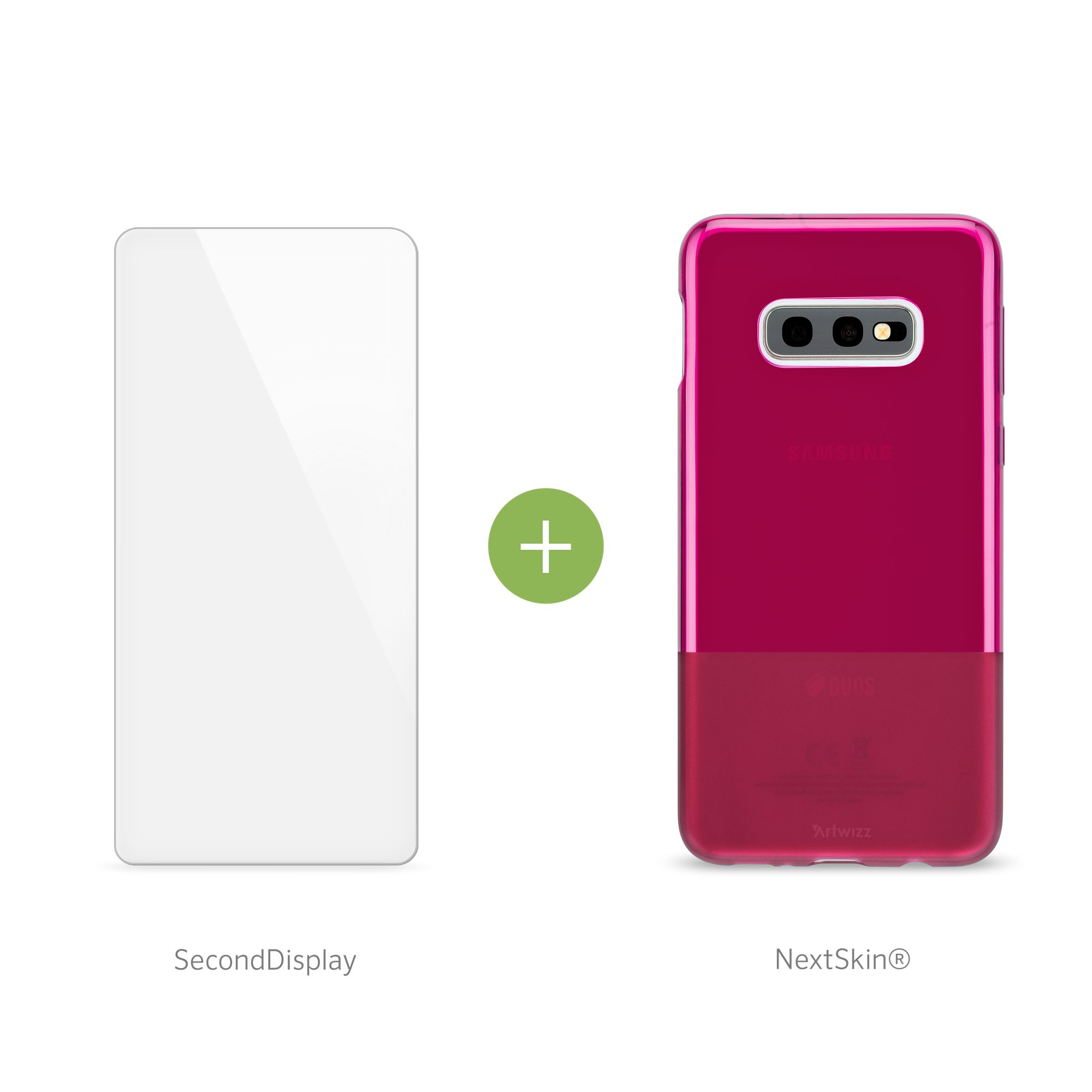Artwizz Smartphone-Hülle Artwizz NextSkin + SecondDisplay Set geeignet für [Galaxy S10e] - Ultra-dünne, elastische Schutzhülle + Displayschutz aus Sicherheitsglas - Berry