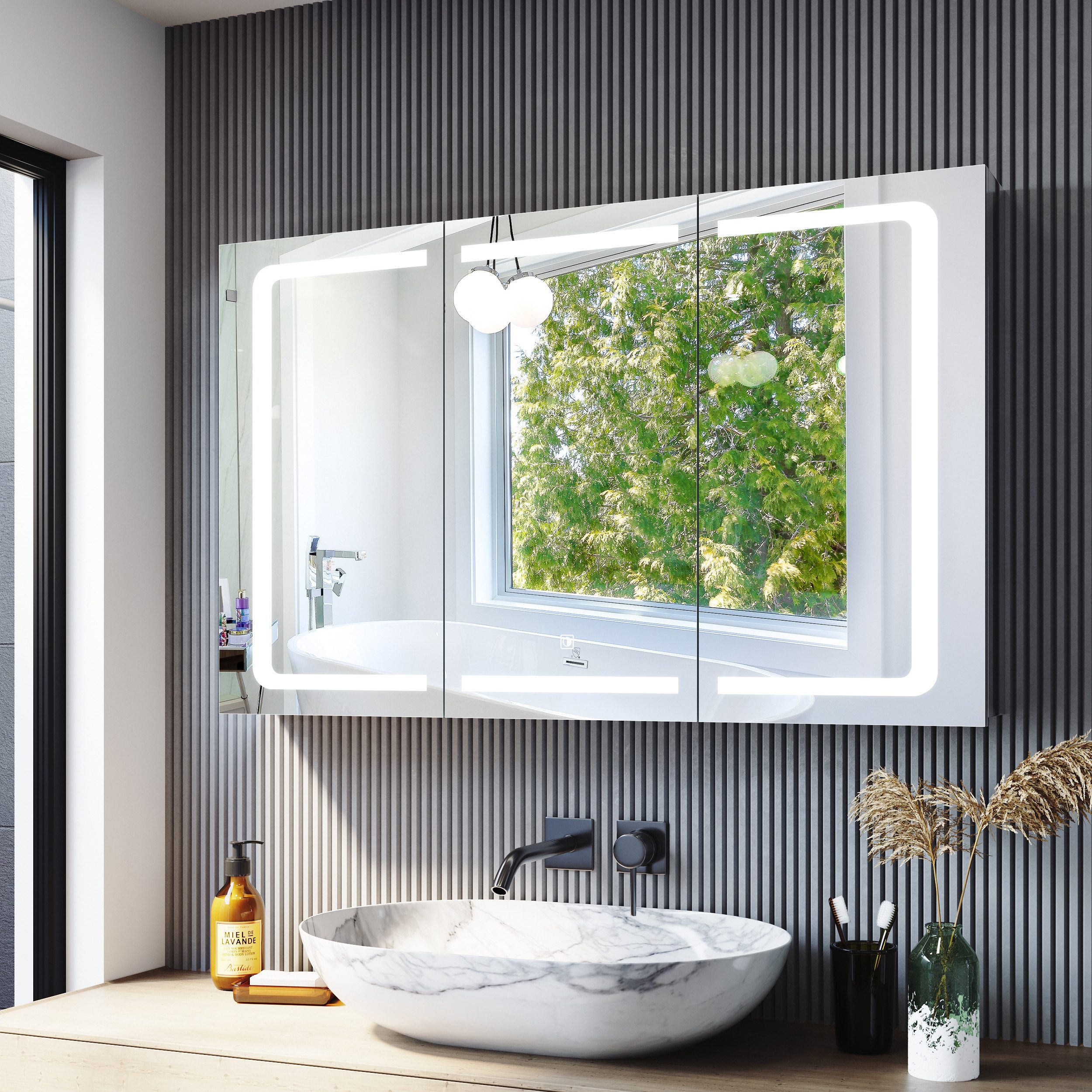 SONNI Spiegelschrank Badezimmerspiegelschrank aus Edelstahl mit Kalt/Warm/N günstig online kaufen