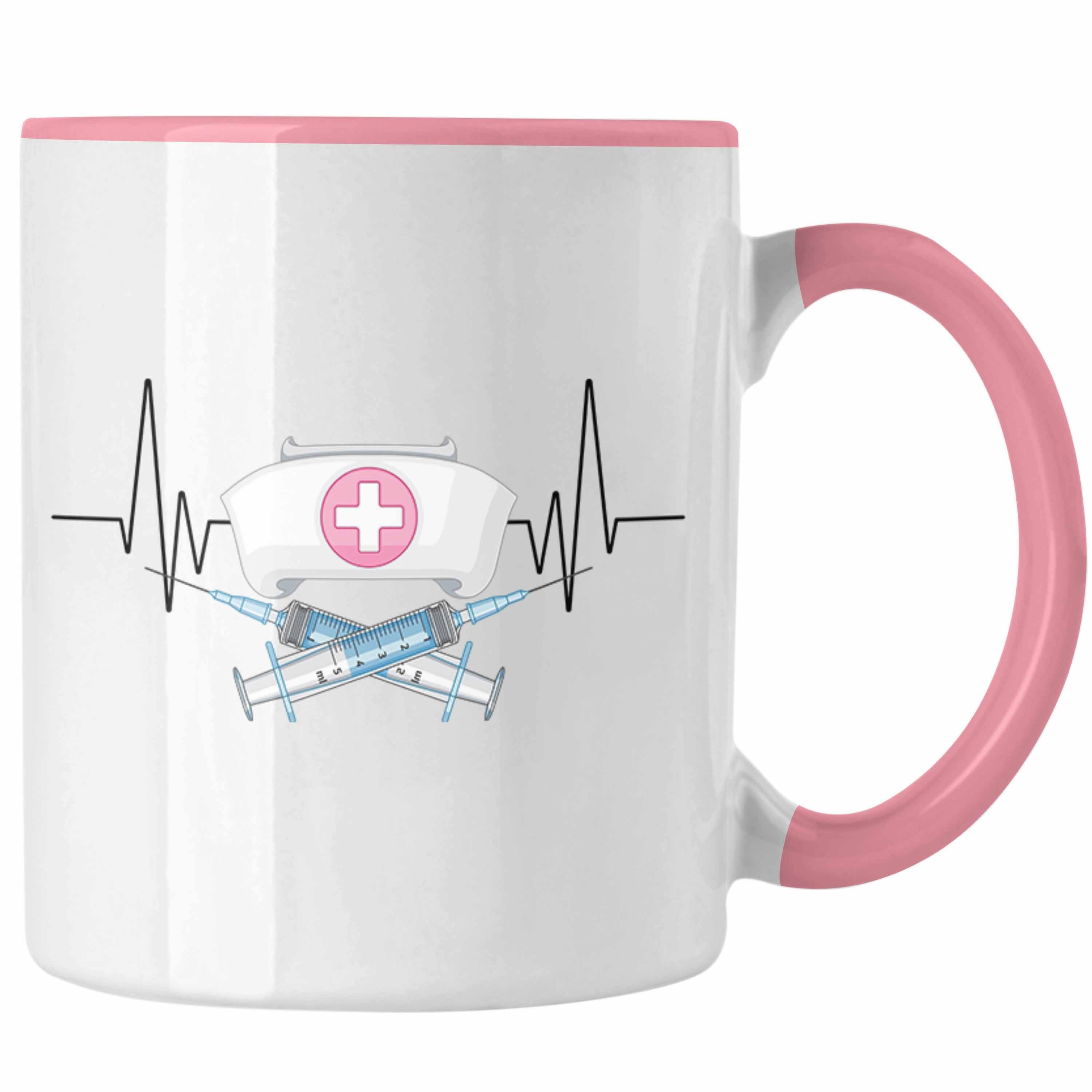 Trendation Tasse Trendation - Spritze Krankenschwester Herzschlag Tasse Geschenk für Är Rosa