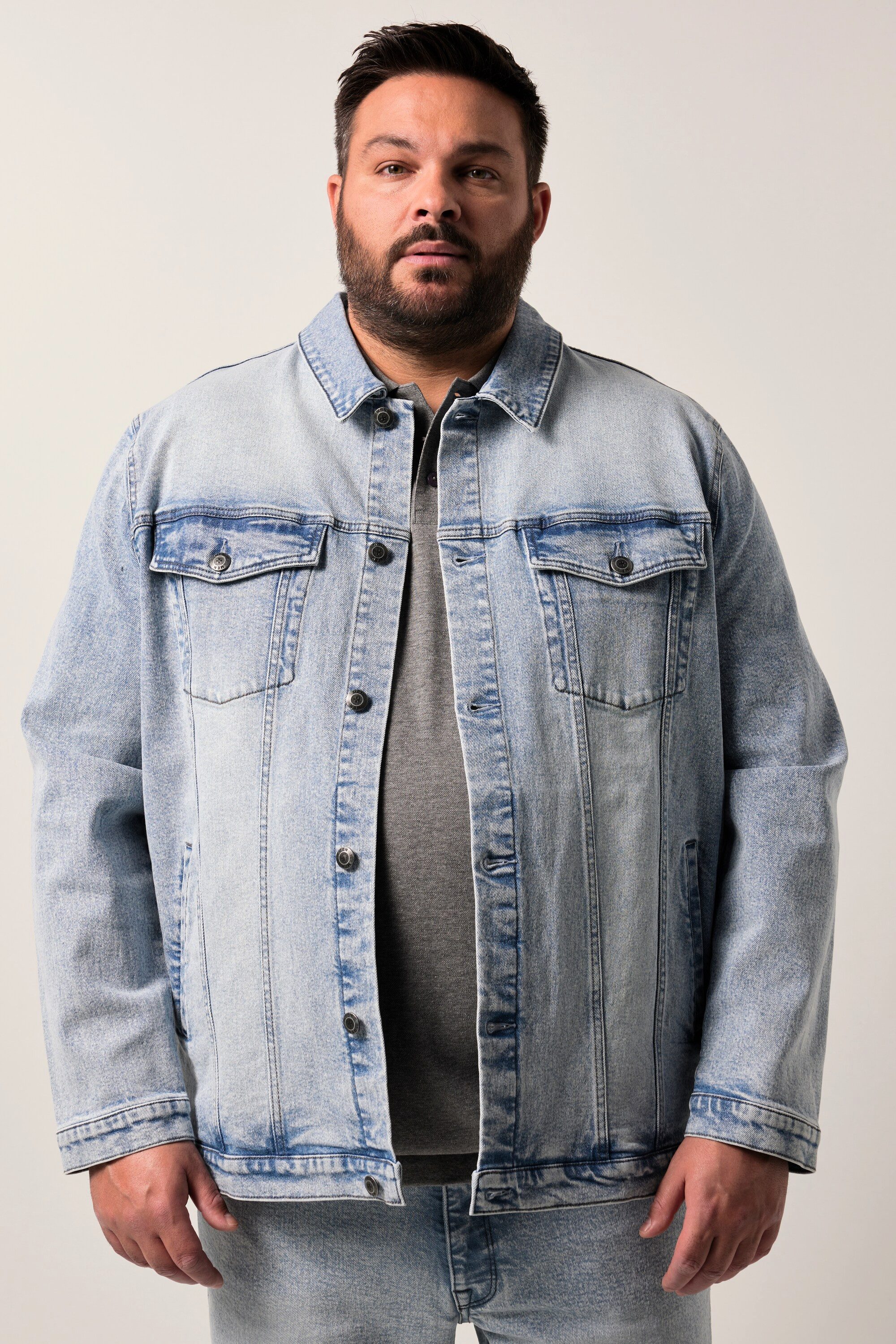 Men Plus Funktionsjacke Men+ Jeansjacke bleached Denim Brusttaschen günstig online kaufen