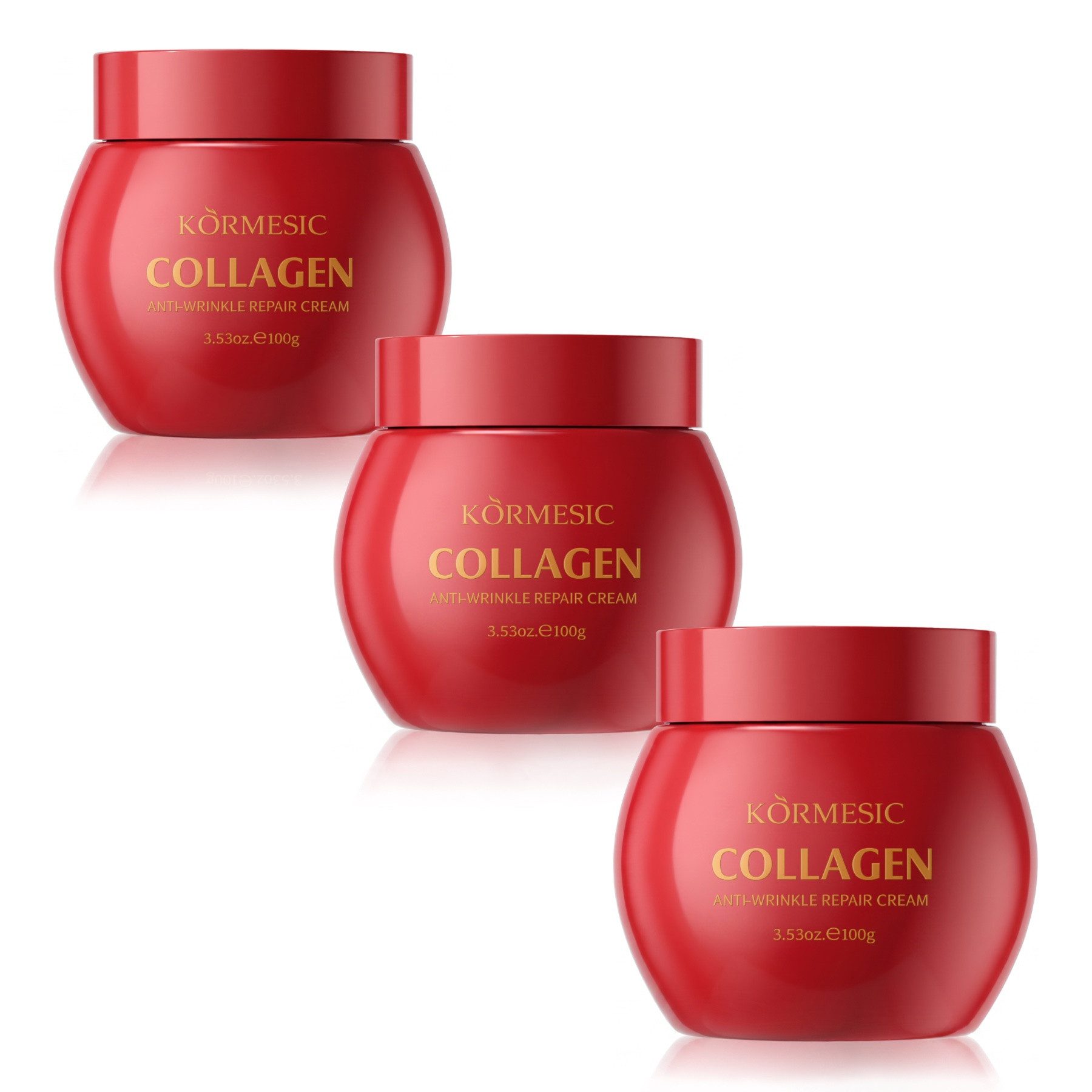 KORMESIC Tagescreme Kollagen Anti-Aging Gesichtscreme Anti-Falten Straffung 100g, 3-tlg., Falten,Müdigkeit, Flüssigkeitszufuhr, Frühzeitige Alterungsanzeichen