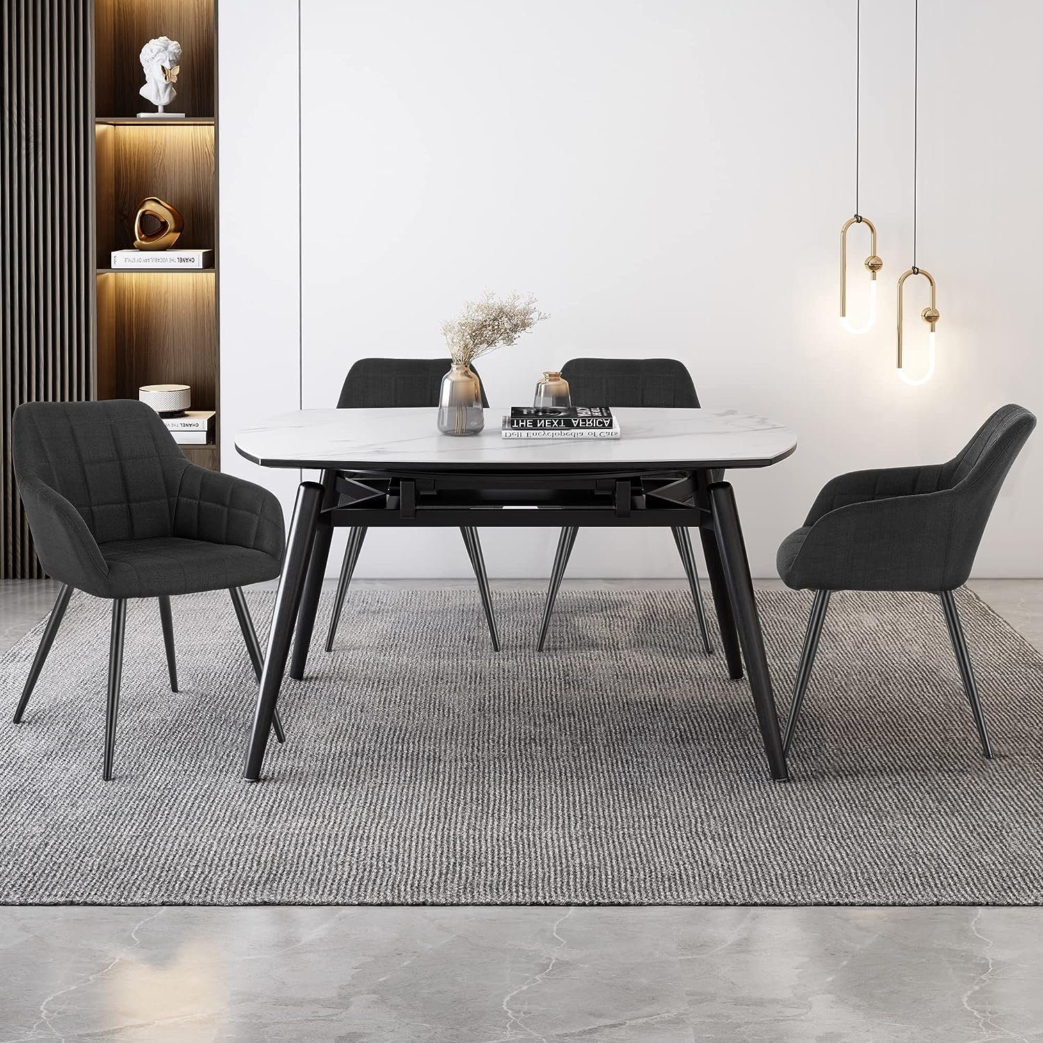 Schwarz Armlehne, Stuhl mit Esszimmerstuhl Leinen, (4 Metall St), Design Woltu