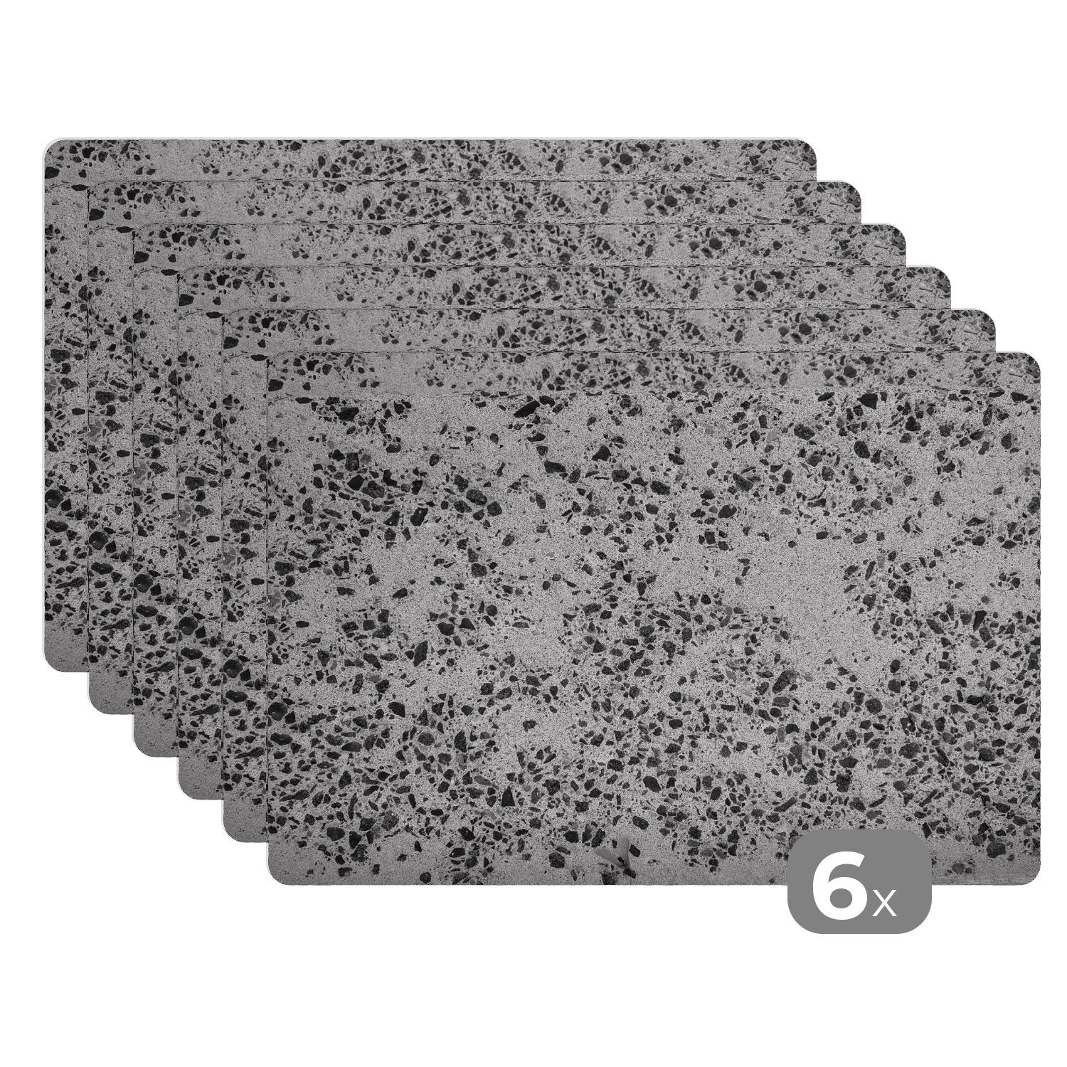 Platzset, Granit - Stein - Schwarz - Weiß, MuchoWow, (6-St), Platzset, Platzdecken, Platzmatte, Tischmatten, Schmutzabweisend