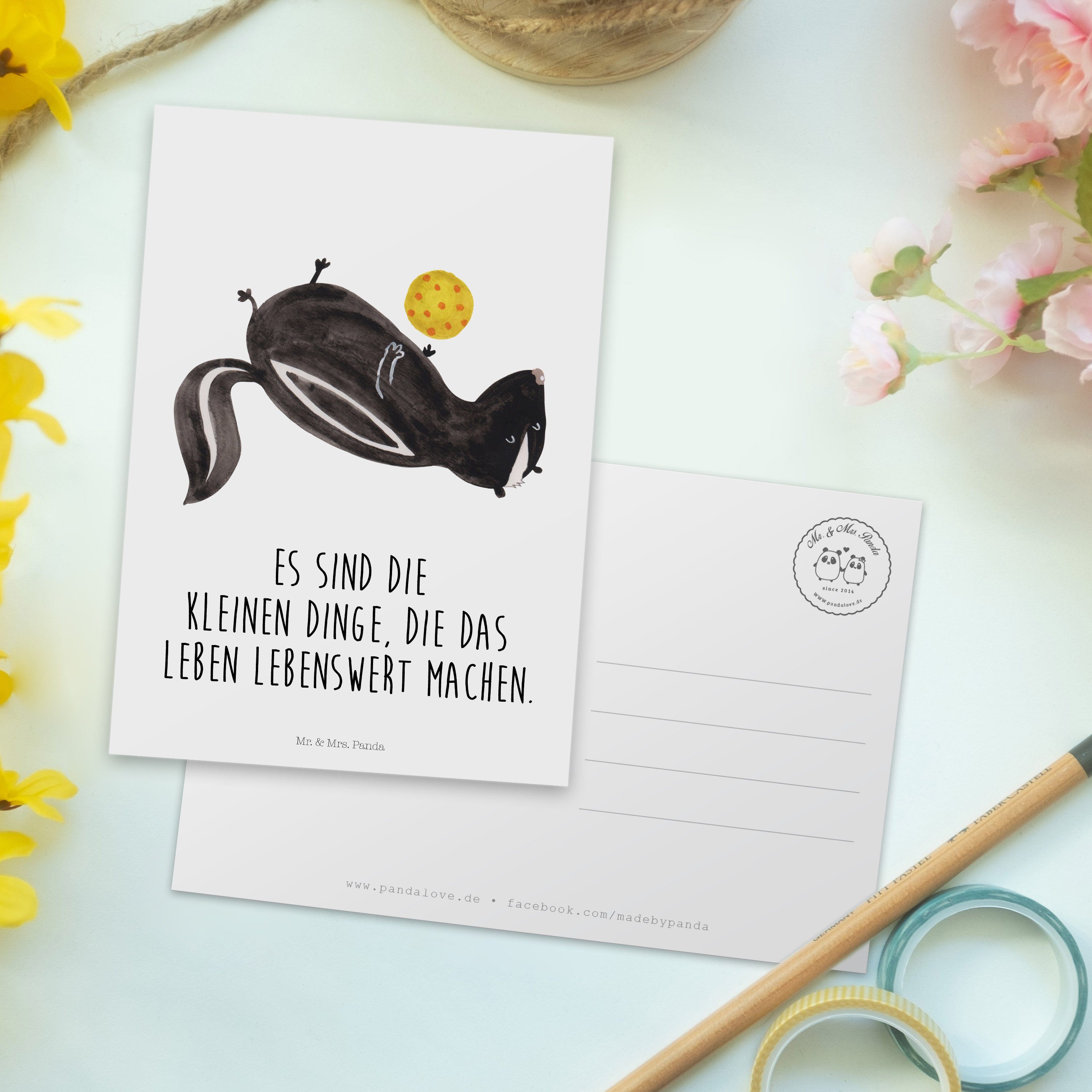 Postkarte - Panda Ball - & Raubtier, Geschenk, Weiß Dankesk Mr. Stinktier Mrs. Geburtstagskarte,