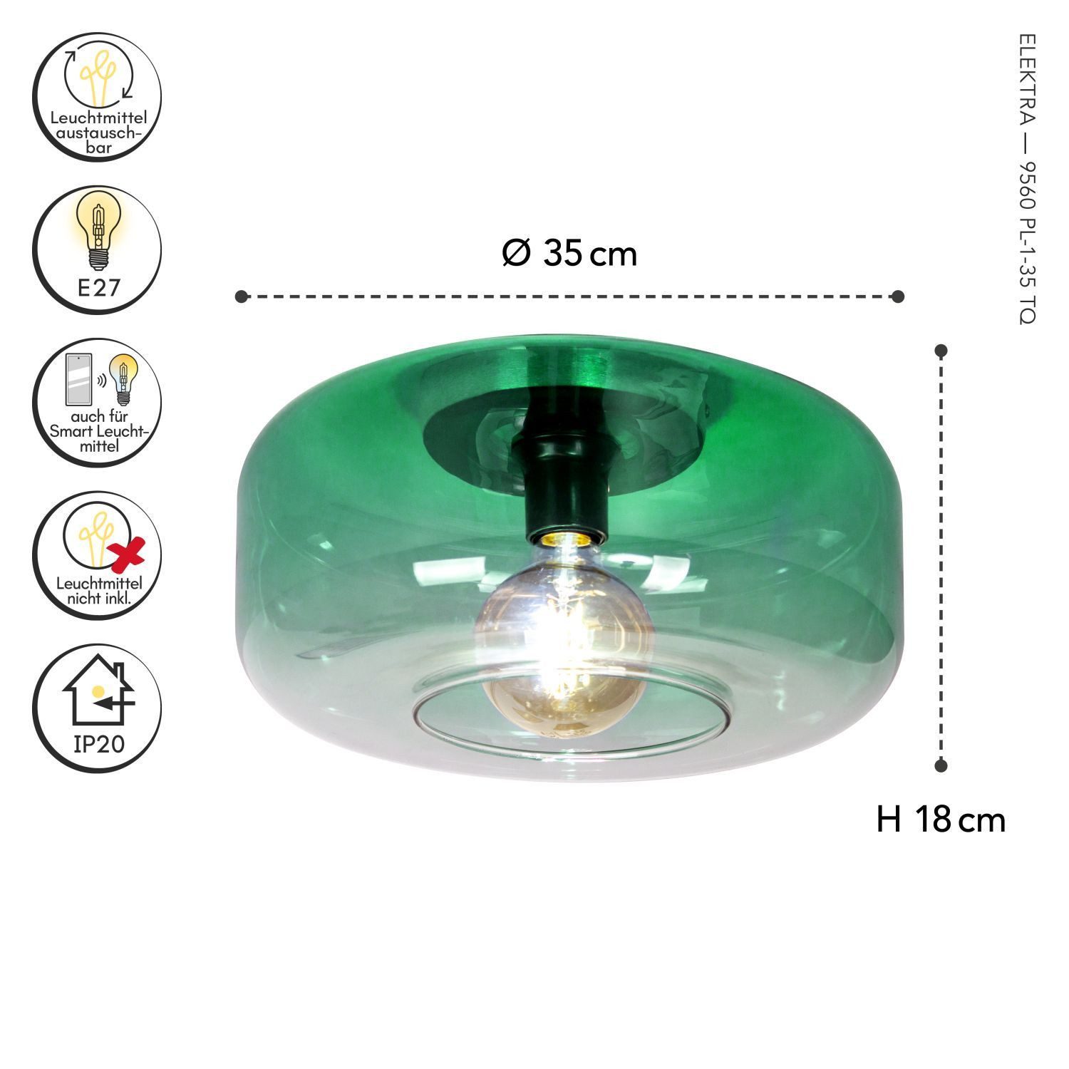 Licht-Erlebnisse Deckenleuchte OMURSE, ohne Leuchtmittel, Glas Metall E27 rund Ø 35 cm Grün Modern Deckenleuchte