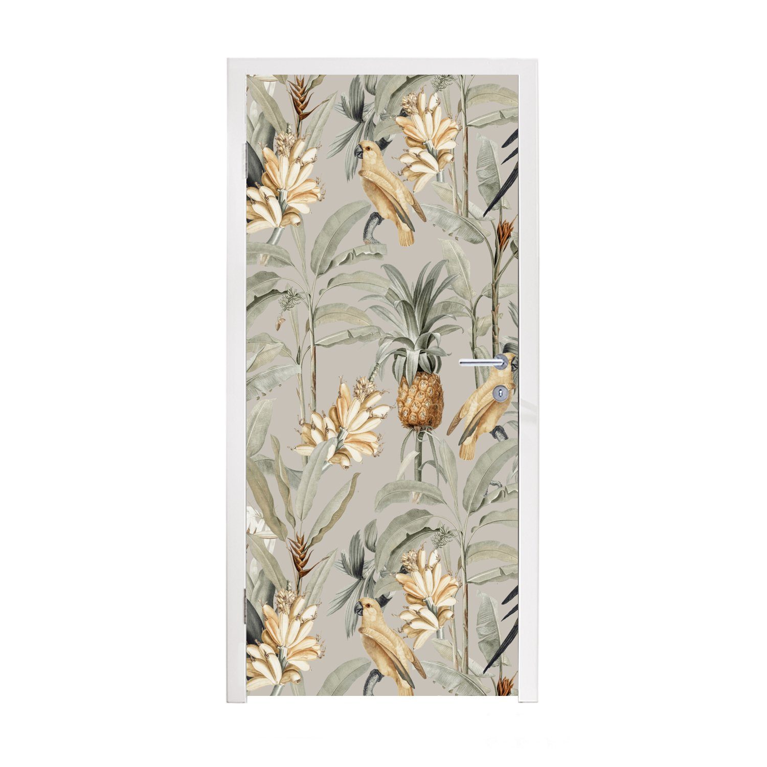 bedruckt, Türaufkleber, Vogel, St), cm - Fototapete für Türtapete Blume Tür, (1 Matt, - MuchoWow 75x205 Ananas