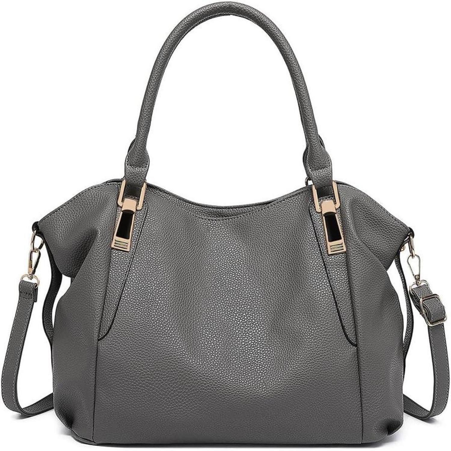 LuxusKollektion Henkeltasche Damen Handtasche Groß Shopper Tote Bag PU Leder Dunkelgrau