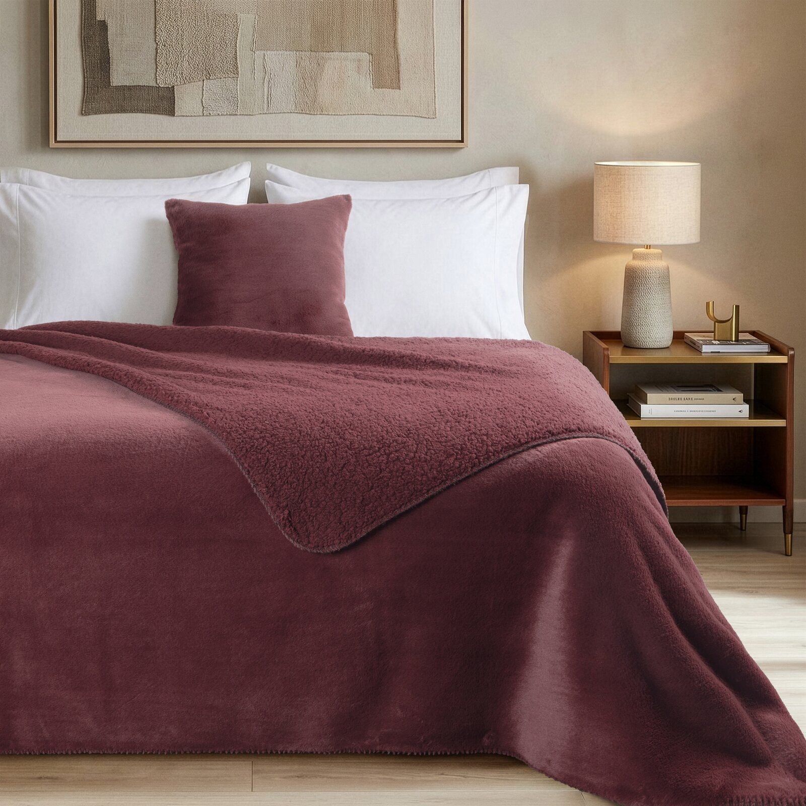 Eurofirany Tagesdecke Fellbettüberwurf NINA, Felloptik, eleganter Überwurf für Bett & Sofa beidseitig, kuschelweich