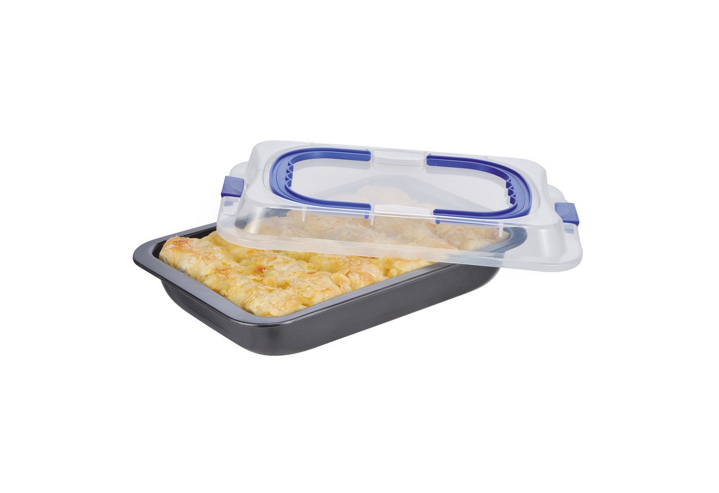 Spetebo Kuchentransportbox Metall Kuchenform mit Deckel und Tragegriff - 37 x 25 cm, Metall / Kunststoff, (Stück, 1-tlg., Party Butler), Backform mit Kunststoff Abdeckung