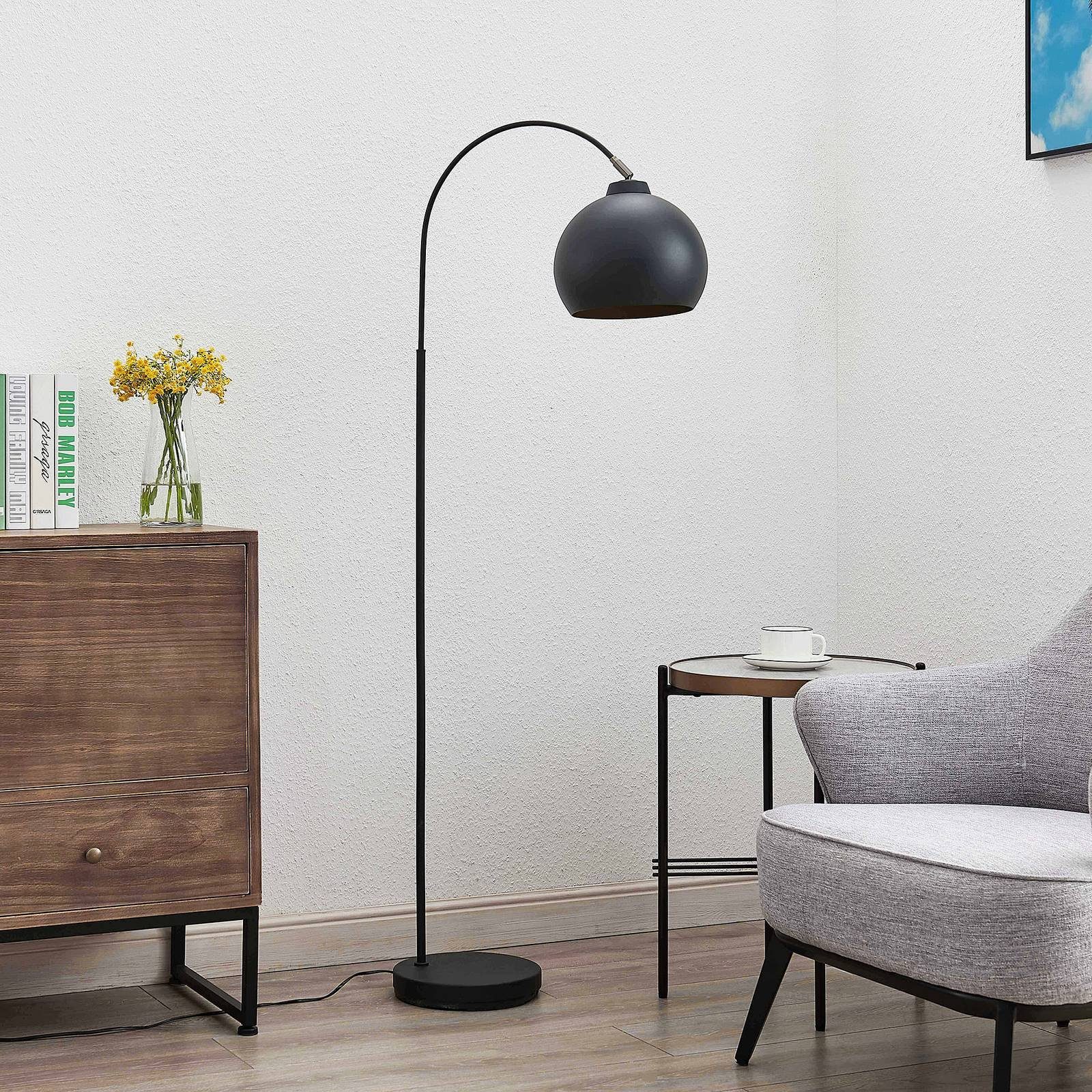 Lindby Bogenlampe Minali, Metall, Schwarz IP20, 1 x 15 W LED