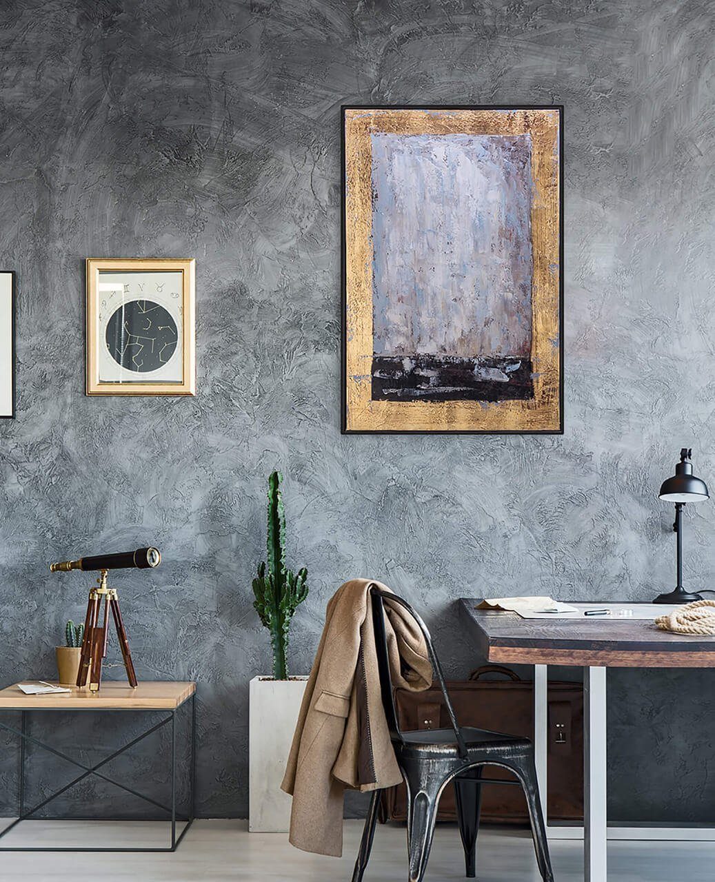 KUNSTLOFT Gemälde Goldene Aura cm, Leinwandbild Wandbild 100% HANDGEMALT 60x90 Wohnzimmer