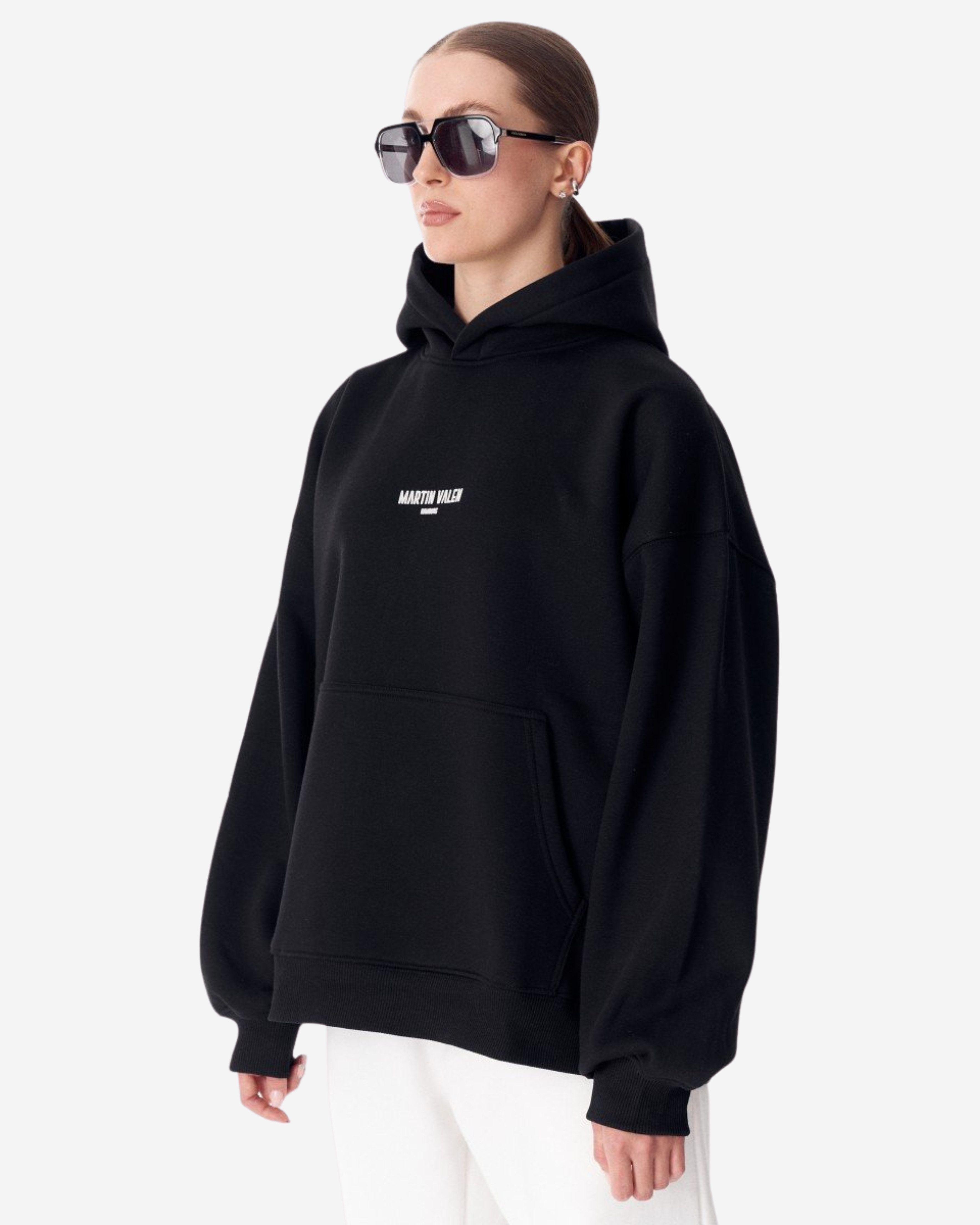 Martin Valen Kapuzenpullover Extra Große Damen Kapuzenpullover mit Slogan-Druck - Schwarz