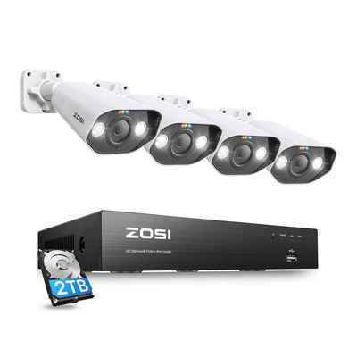 ZOSI C182, IP66, APP Steuerung, 8CH NVR mit 2TB & 5MP HD PoE Überwachungskamera (Innenbereich, Außenbereich, Set, 4-tlg., Licht-und Tonsignalalarm, Zwei-Wege-Sprachkommunikation)