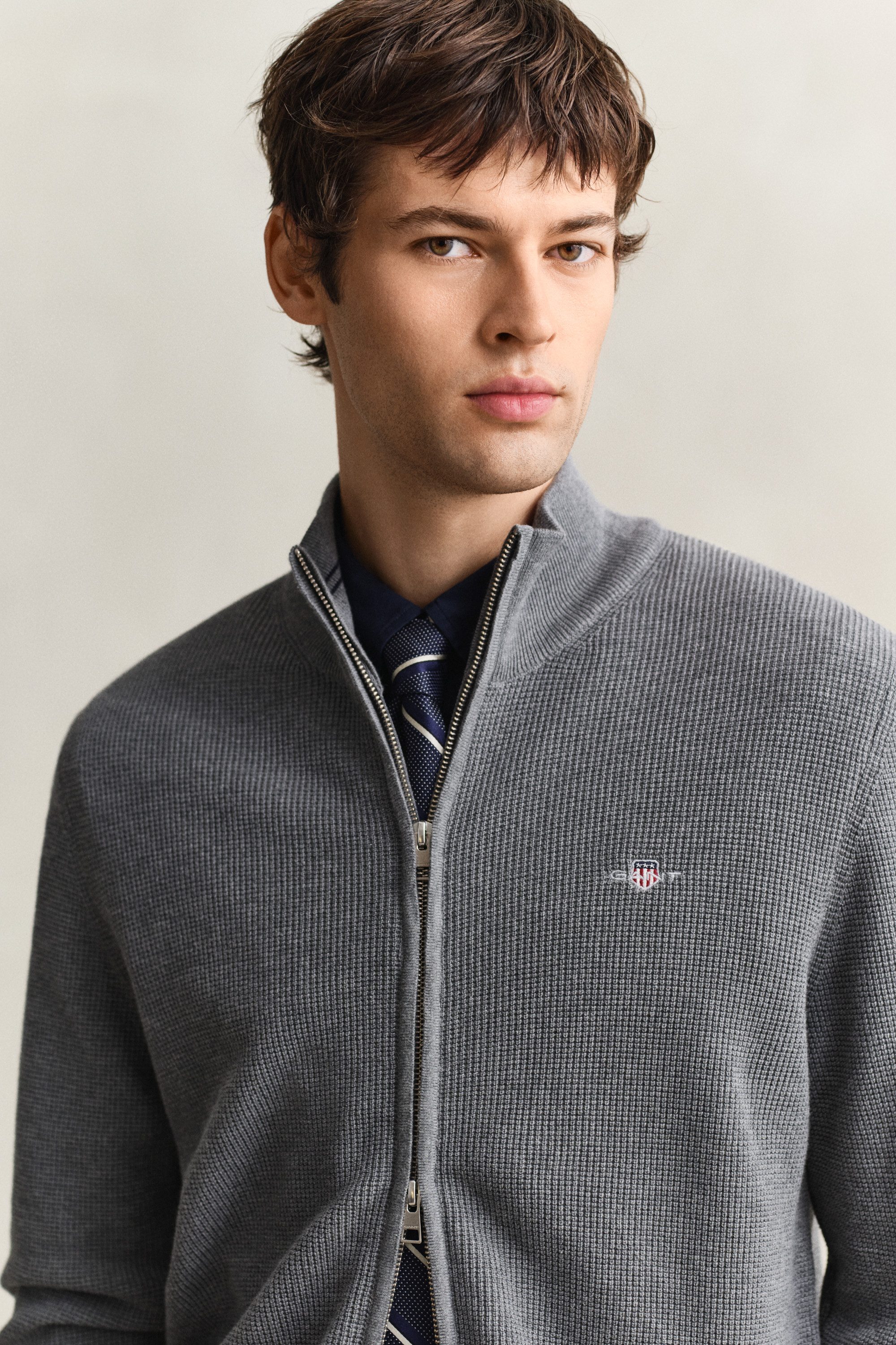 Gant Strickjacke MICRO TEXTURED COTTON ZIP Regular fit mit Stehkragen