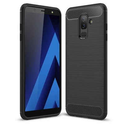 CoolGadget Handyhülle Carbon Handy Hülle für Samsung Galaxy A8 Plus 6 Zoll, robuste Telefonhülle Case Schutzhülle für Samsung A8 Plus Hülle