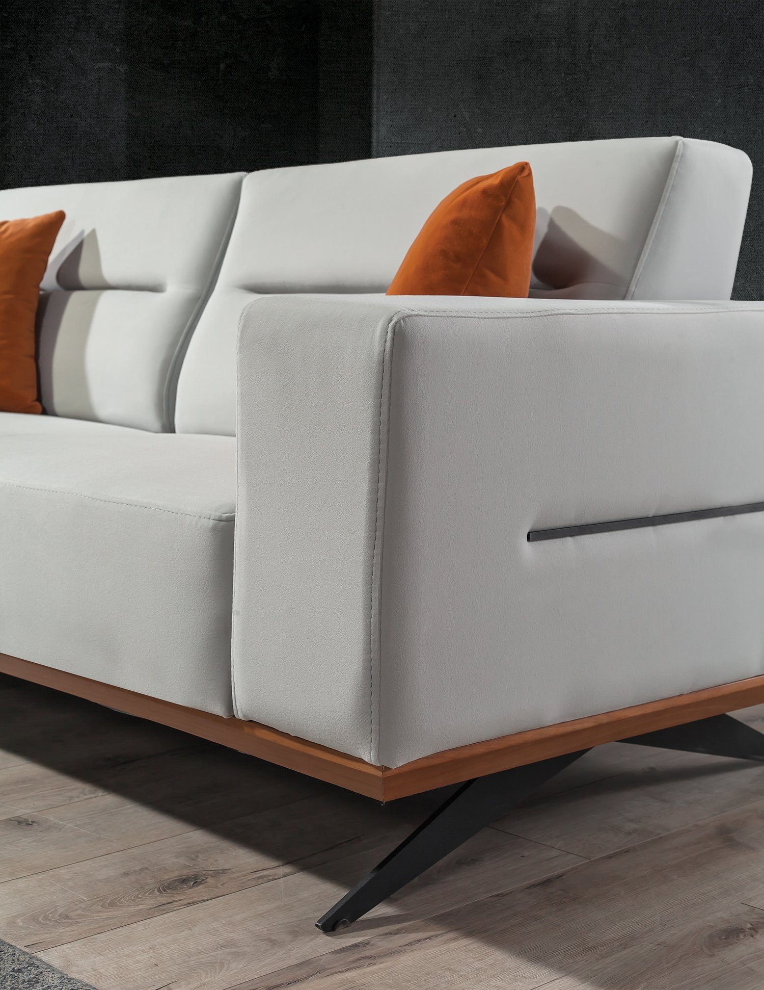 Stk. Villa Sitztiefenverstellung, in Soprano, TURKEY, made 1 Samtstoff Sofa Möbel 3-Sitzer, Cremeweiß Qualtiy eleganter