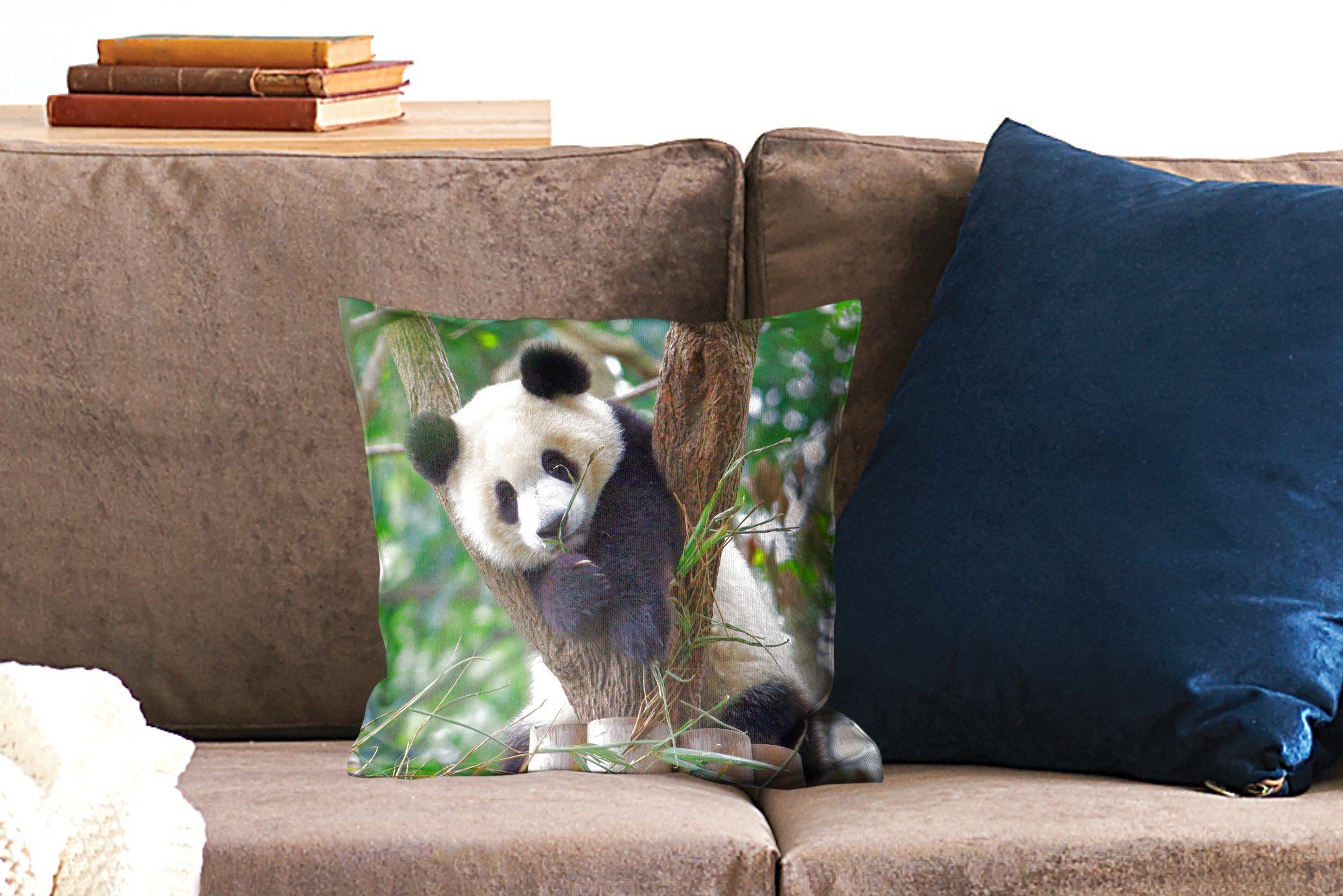 Dekokissen Zierkissen Panda mit Natur, Schlafzimmer, Deko, - Dschungel MuchoWow Füllung für Wohzimmer, - - Sofakissen Tiere